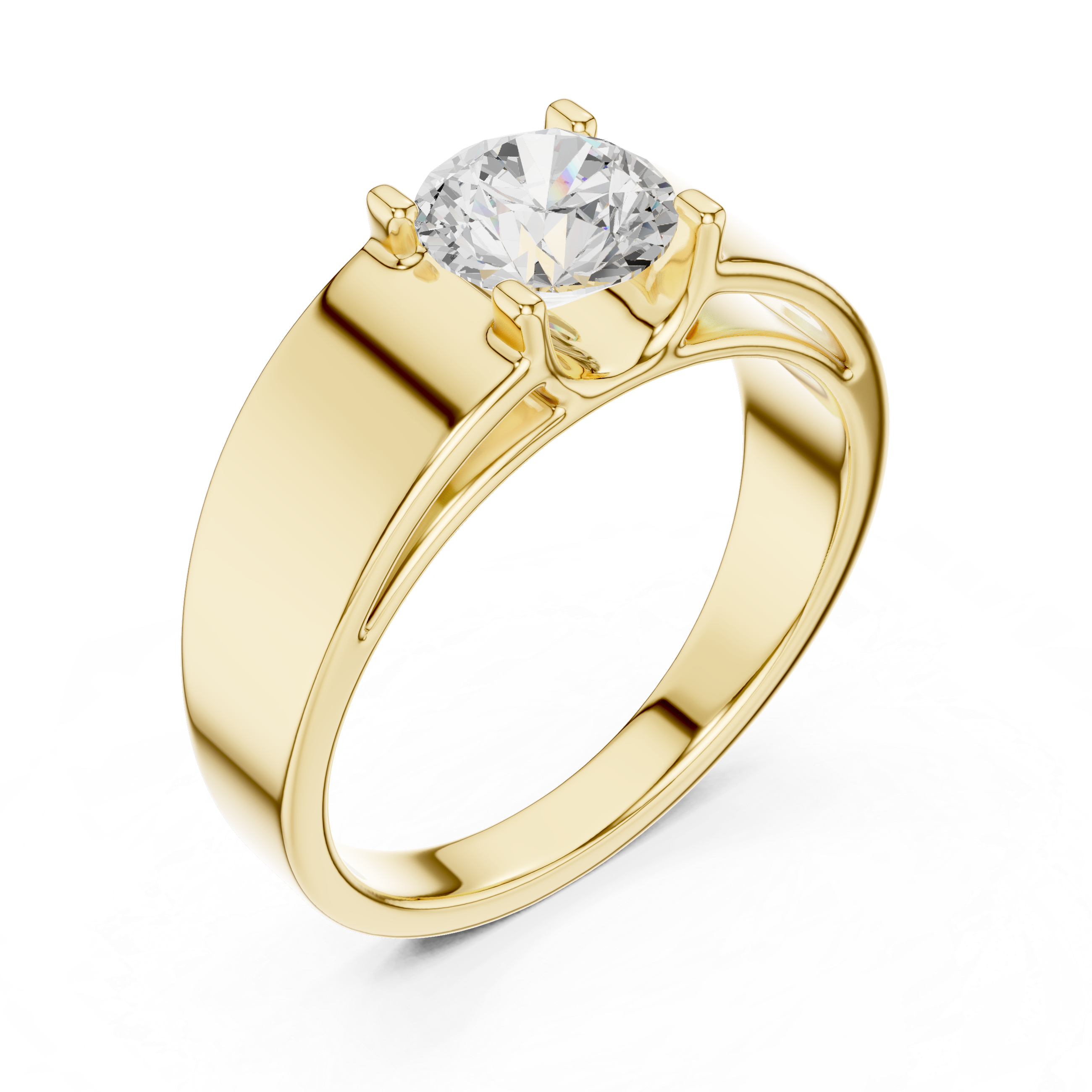 Round Brilliant Cut Diamond Solitaire Wide Band Ring
