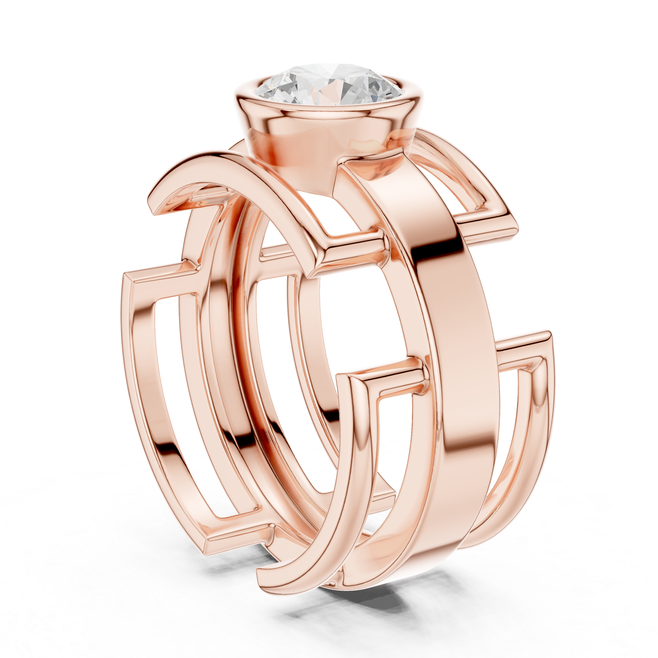 Round Cut Diamond Bezel Solitaire Architectural Band Ring