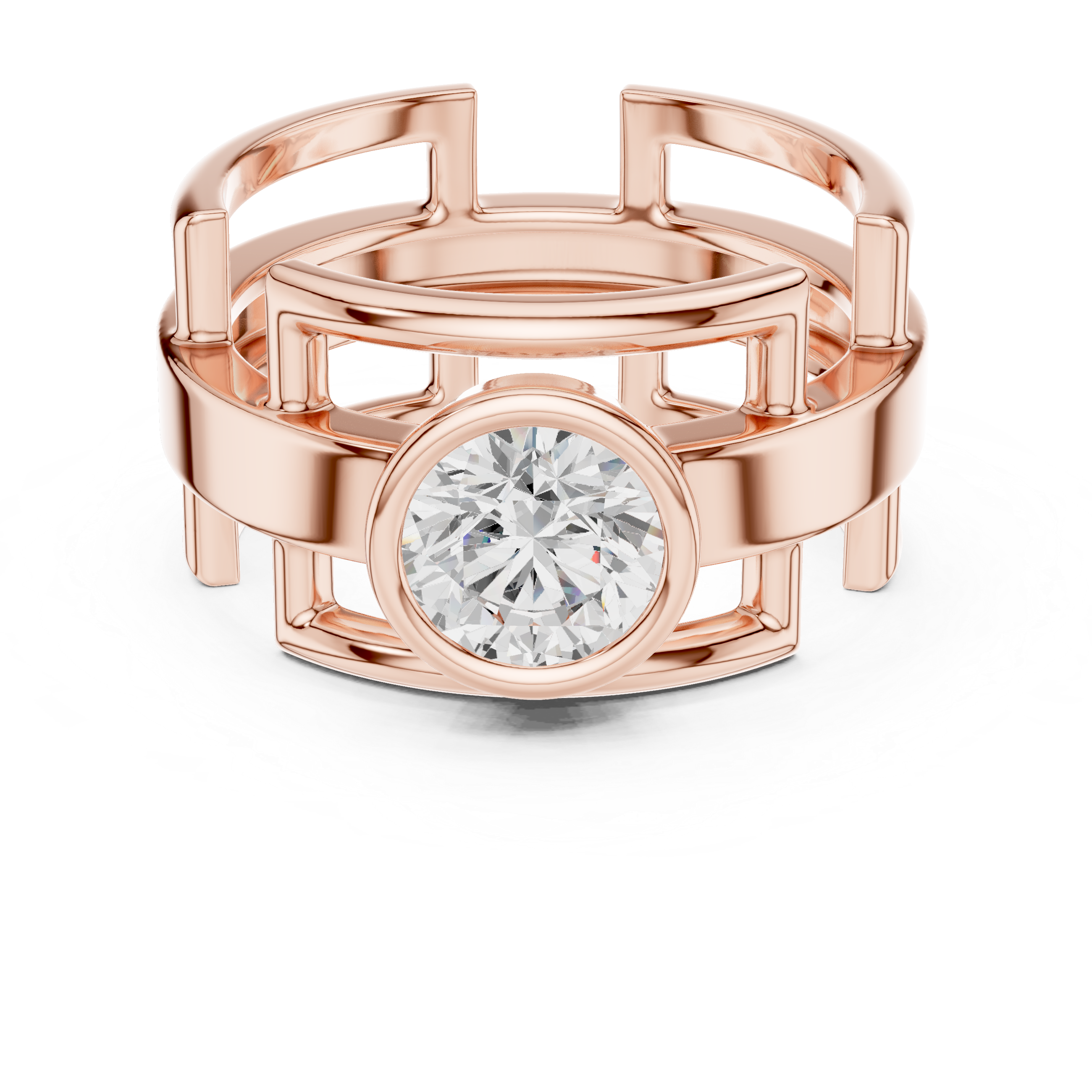 Round Cut Diamond Bezel Solitaire Architectural Band Ring