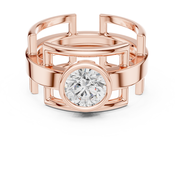 Round Cut Diamond Bezel Solitaire Architectural Band Ring