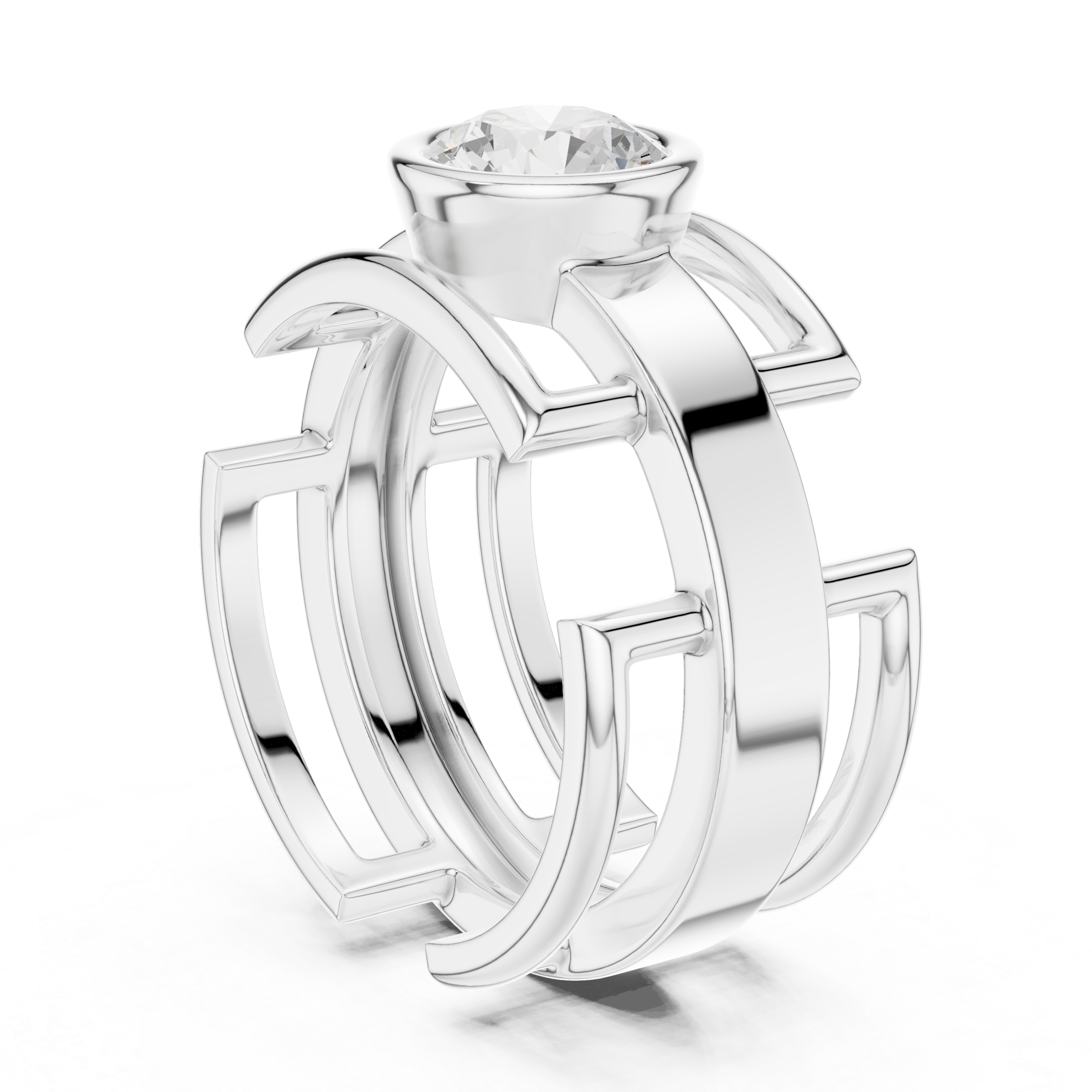 Round Cut Diamond Bezel Solitaire Architectural Band Ring