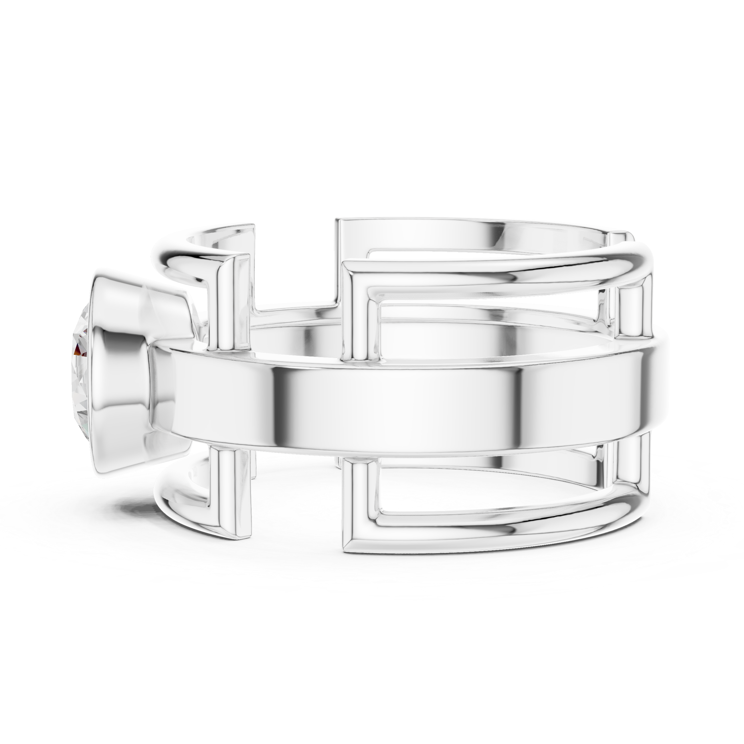 Round Cut Diamond Bezel Solitaire Architectural Band Ring