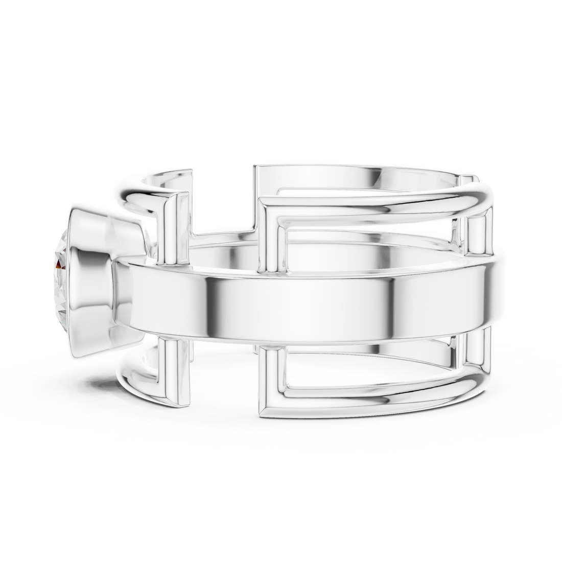 Round Cut Diamond Bezel Solitaire Architectural Band Ring