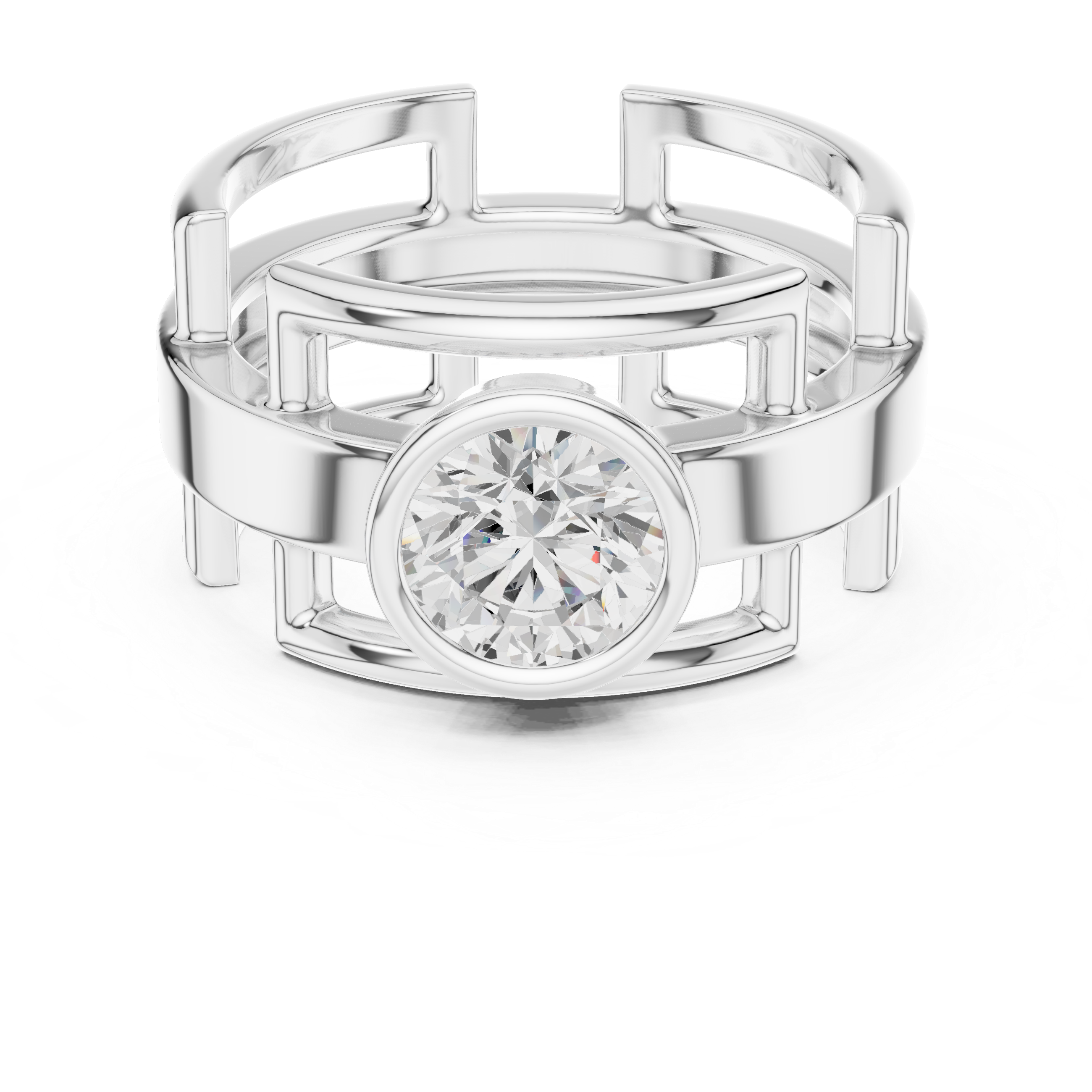 Round Cut Diamond Bezel Solitaire Architectural Band Ring