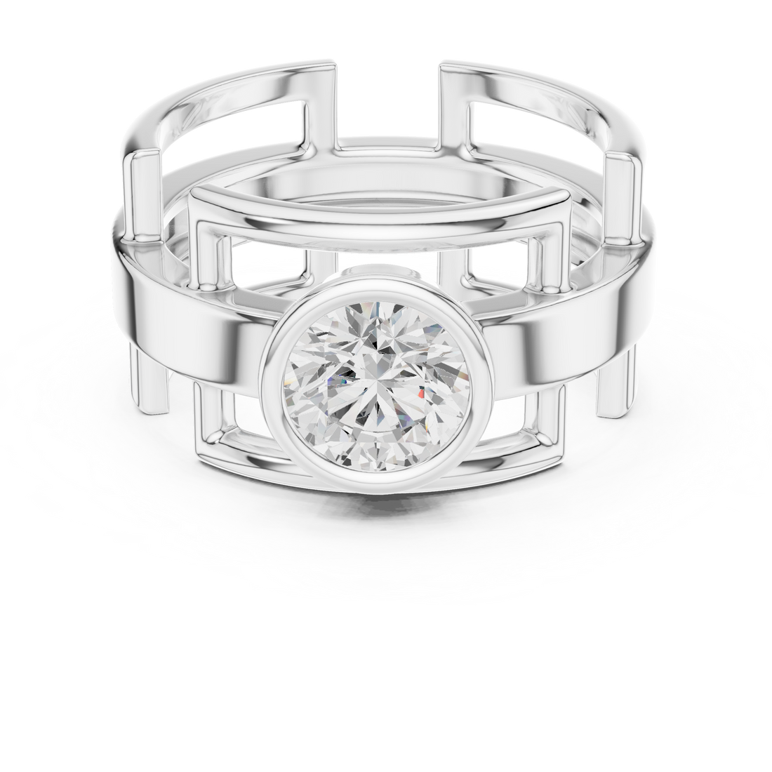 Round Cut Diamond Bezel Solitaire Architectural Band Ring