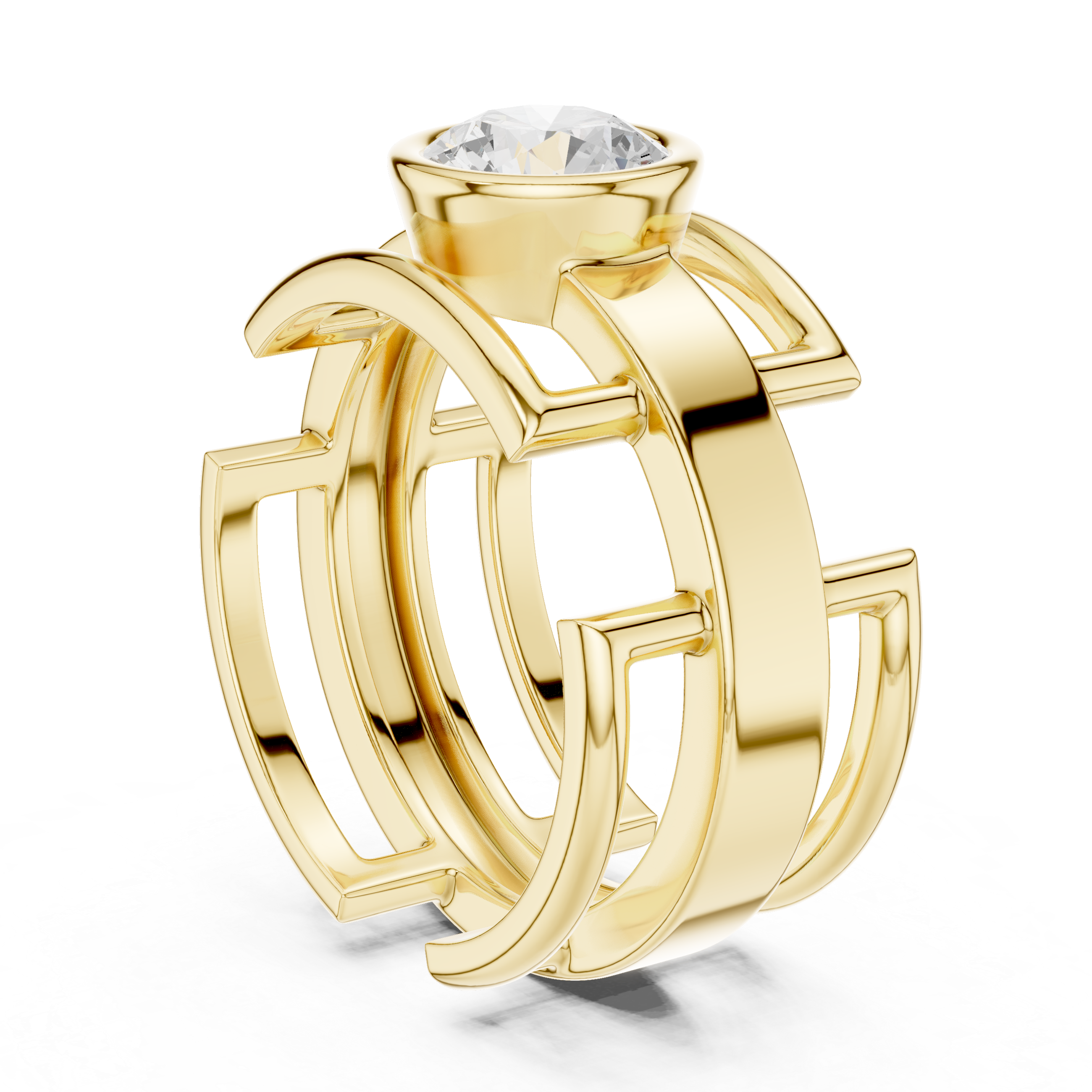 Round Cut Diamond Bezel Solitaire Architectural Band Ring