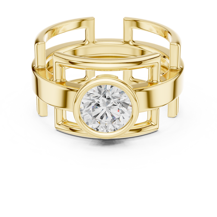 Round Cut Diamond Bezel Solitaire Architectural Band Ring