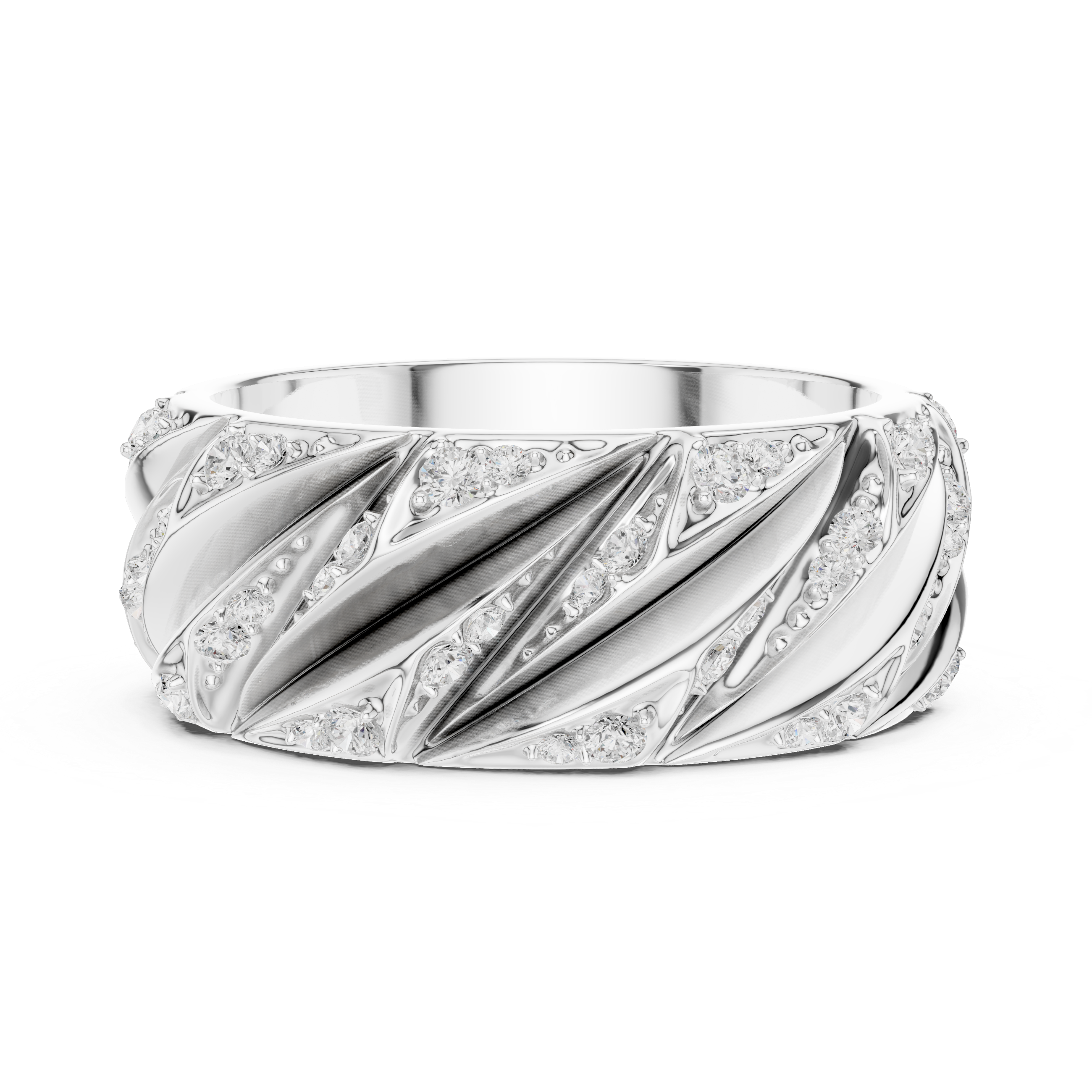 Radiant Round Diamond Twist Textured Band