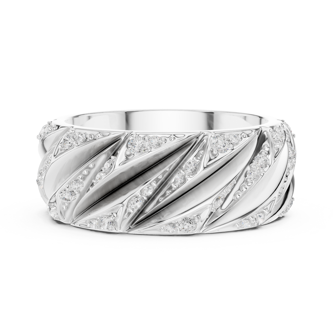 Radiant Round Diamond Twist Textured Band