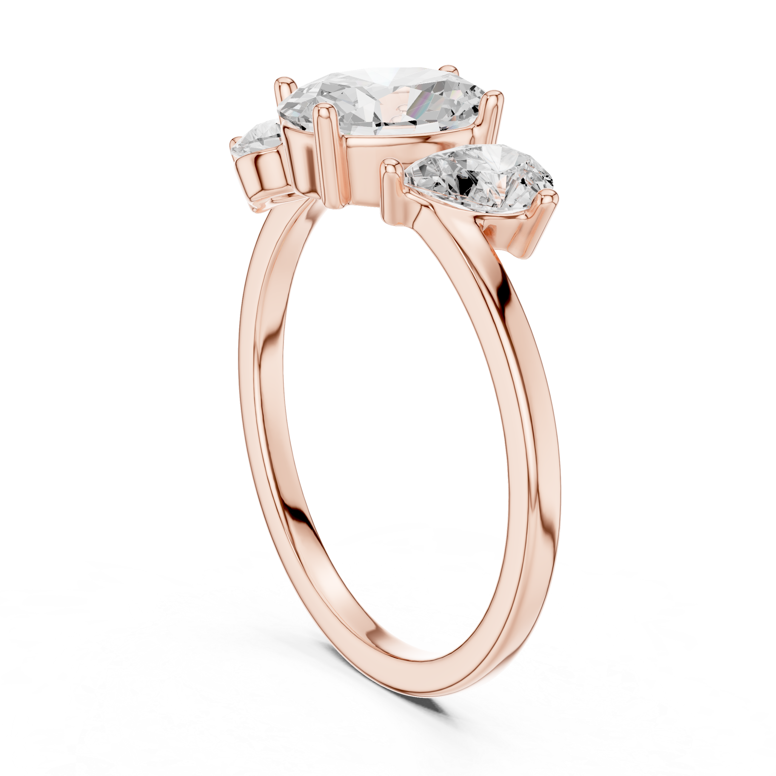 Oval and Pear Three Stone Diamond Ring with Classic Elegance