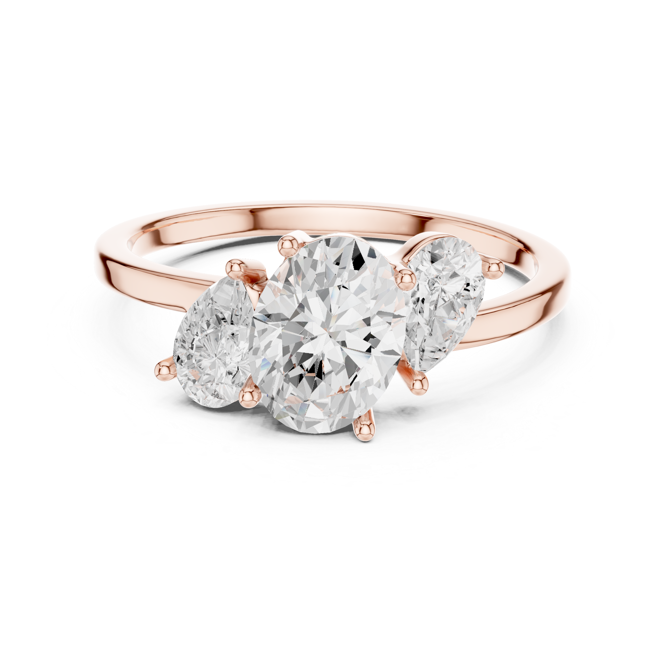 Oval and Pear Three Stone Diamond Ring with Classic Elegance