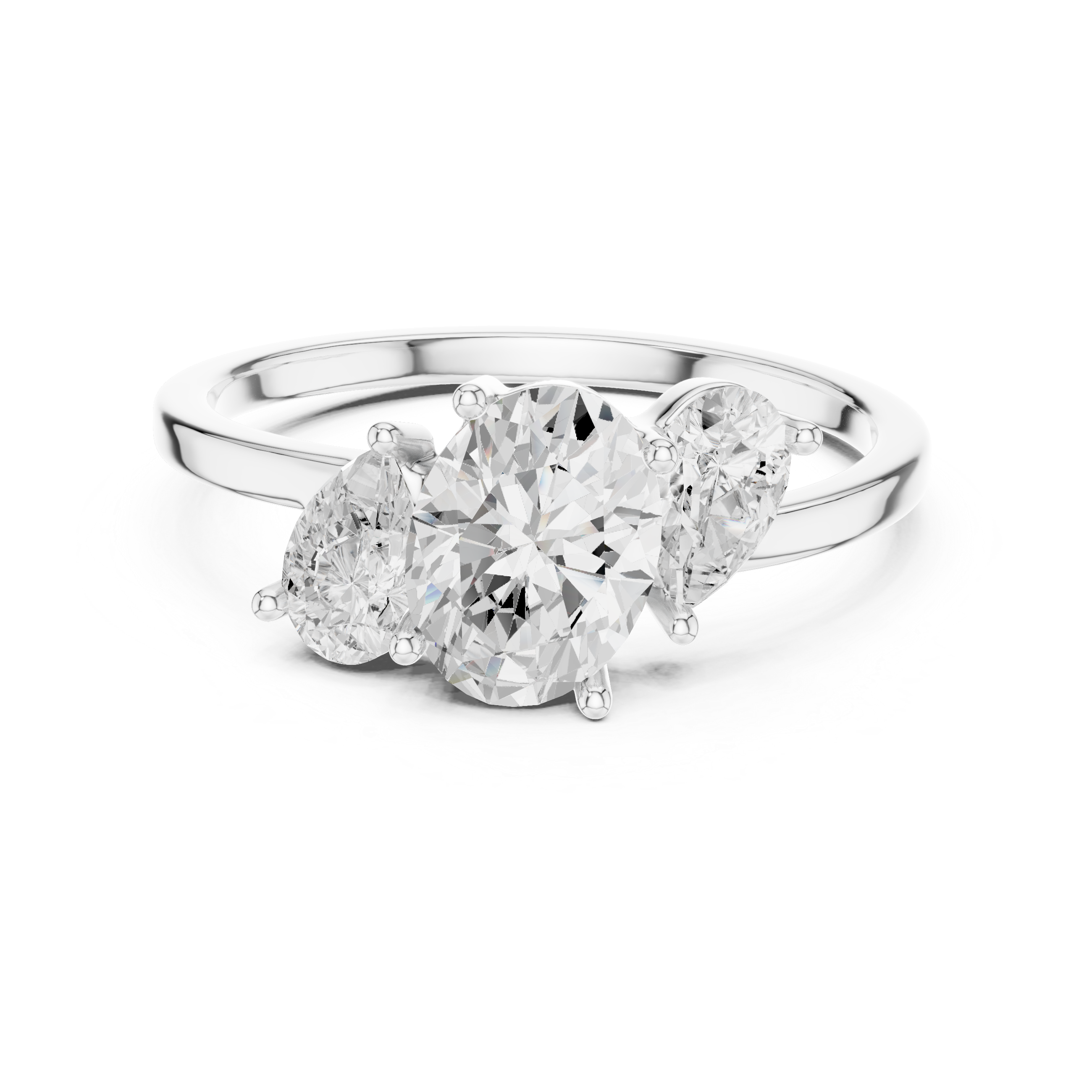 Oval and Pear Three Stone Diamond Ring with Classic Elegance