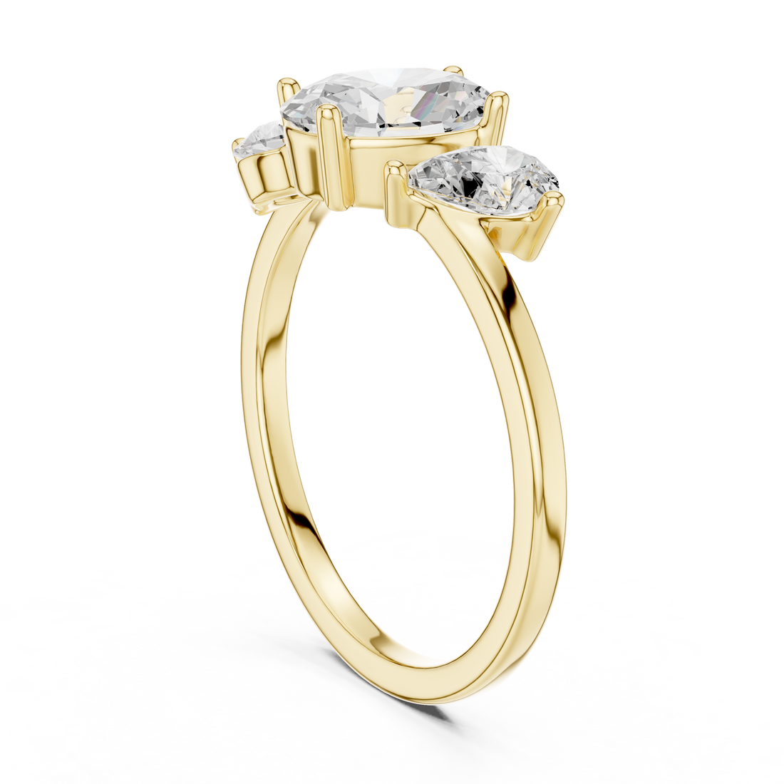 Oval and Pear Three Stone Diamond Ring with Classic Elegance