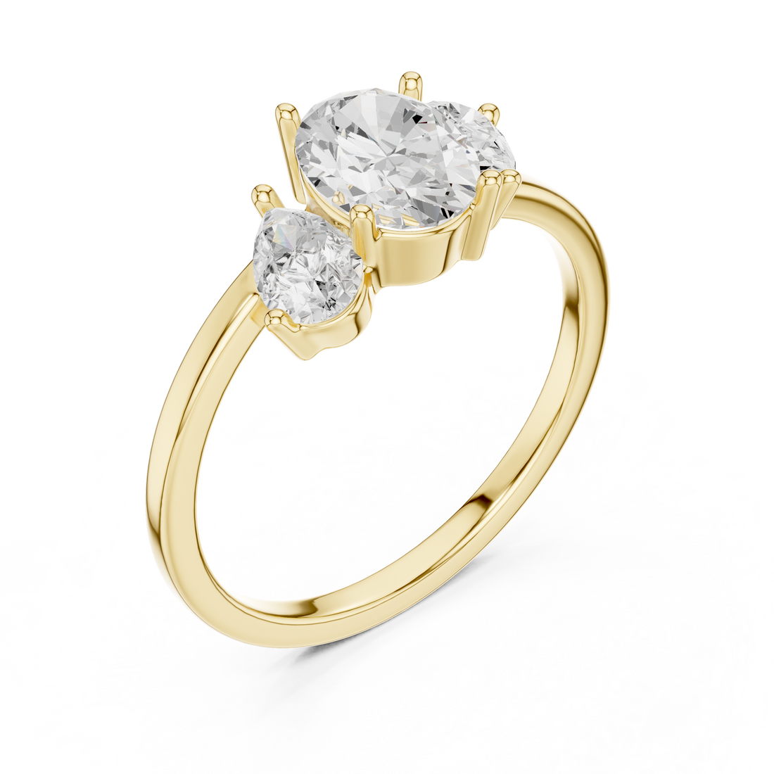 Oval and Pear Three Stone Diamond Ring with Classic Elegance
