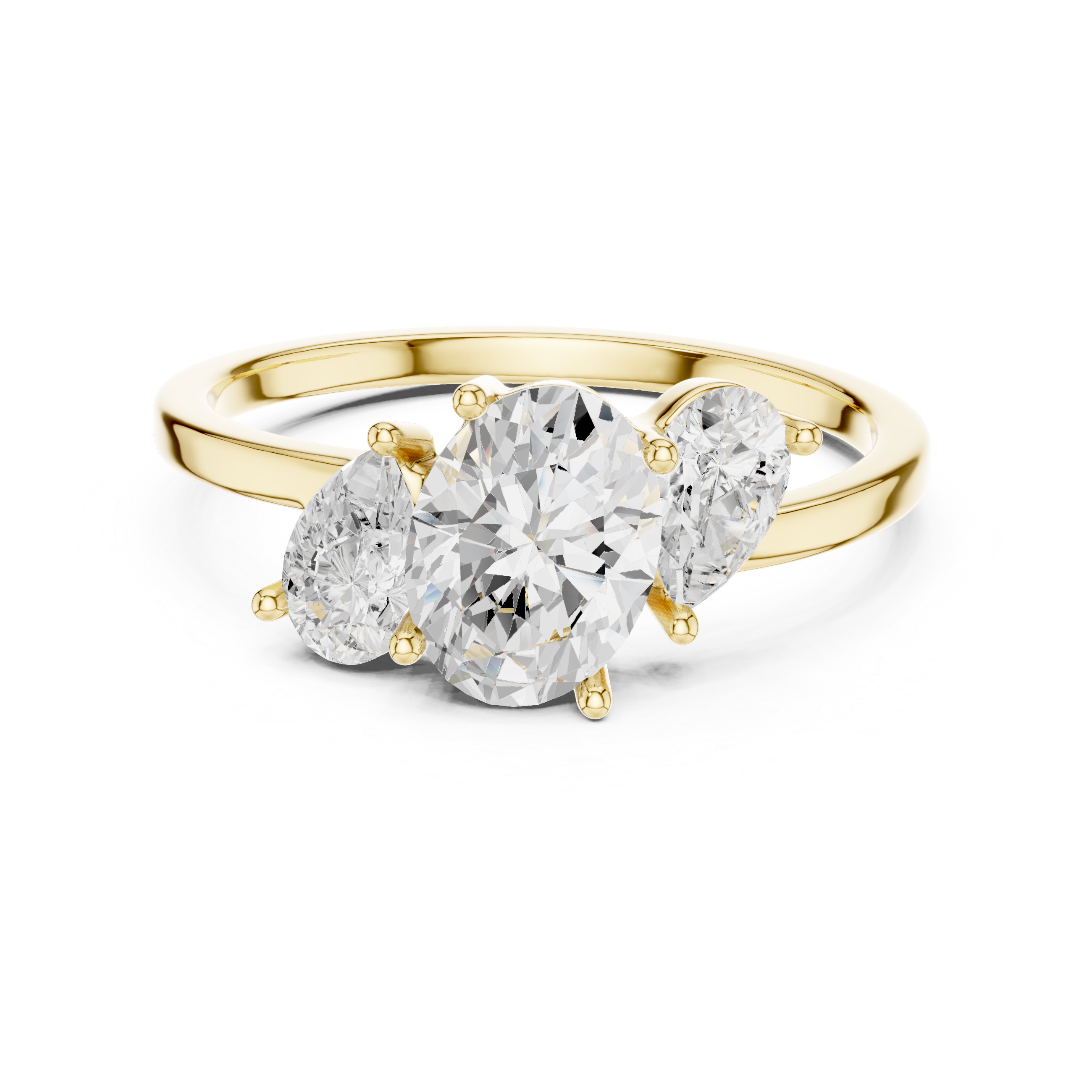 Oval and Pear Three Stone Diamond Ring with Classic Elegance