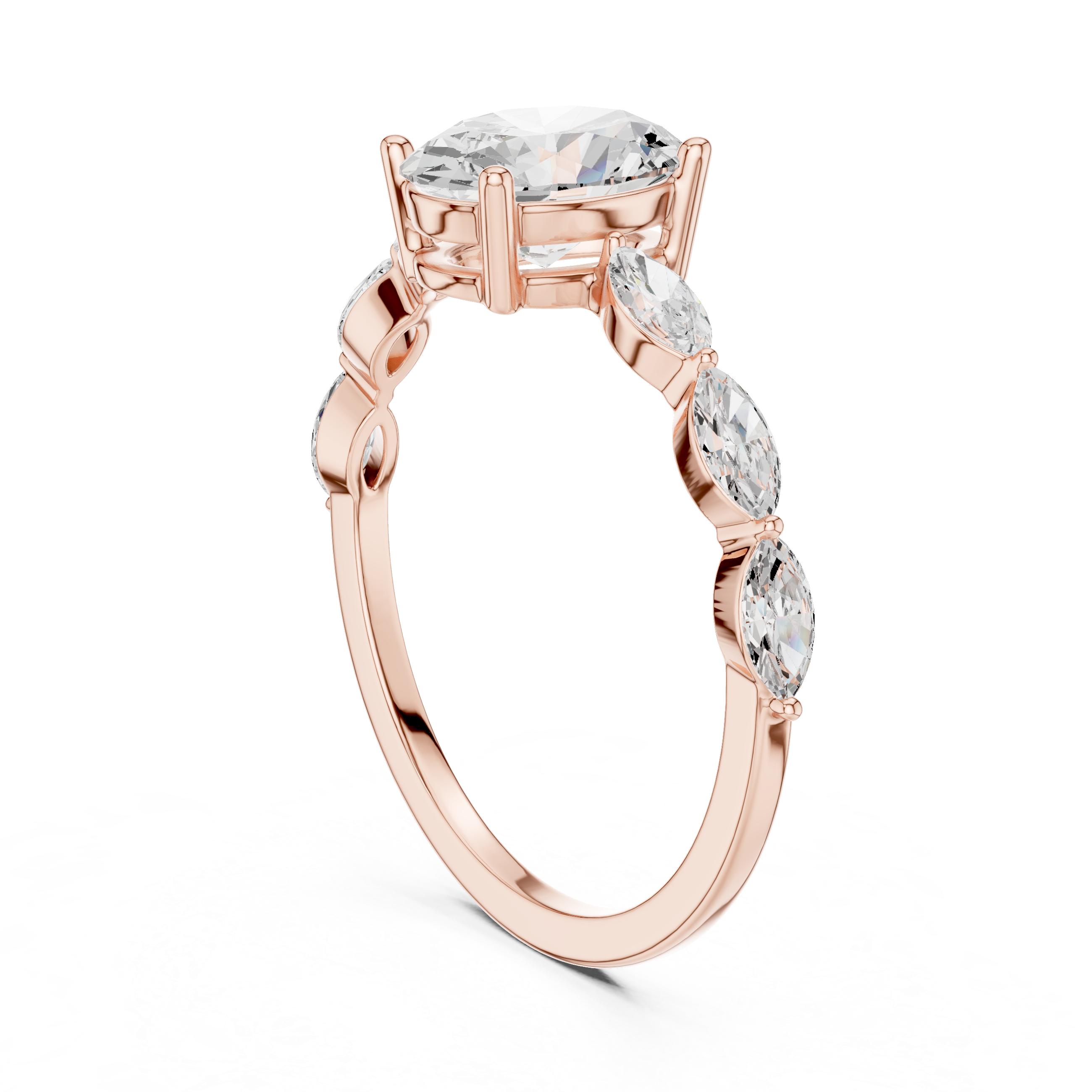 Oval Cut Diamond Marquise Side Stone Engagement Ring
