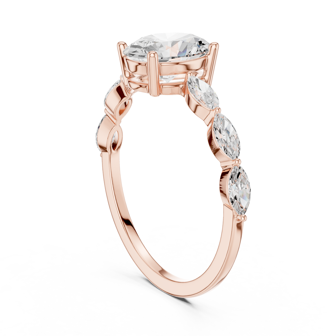 Oval Cut Diamond Marquise Side Stone Engagement Ring