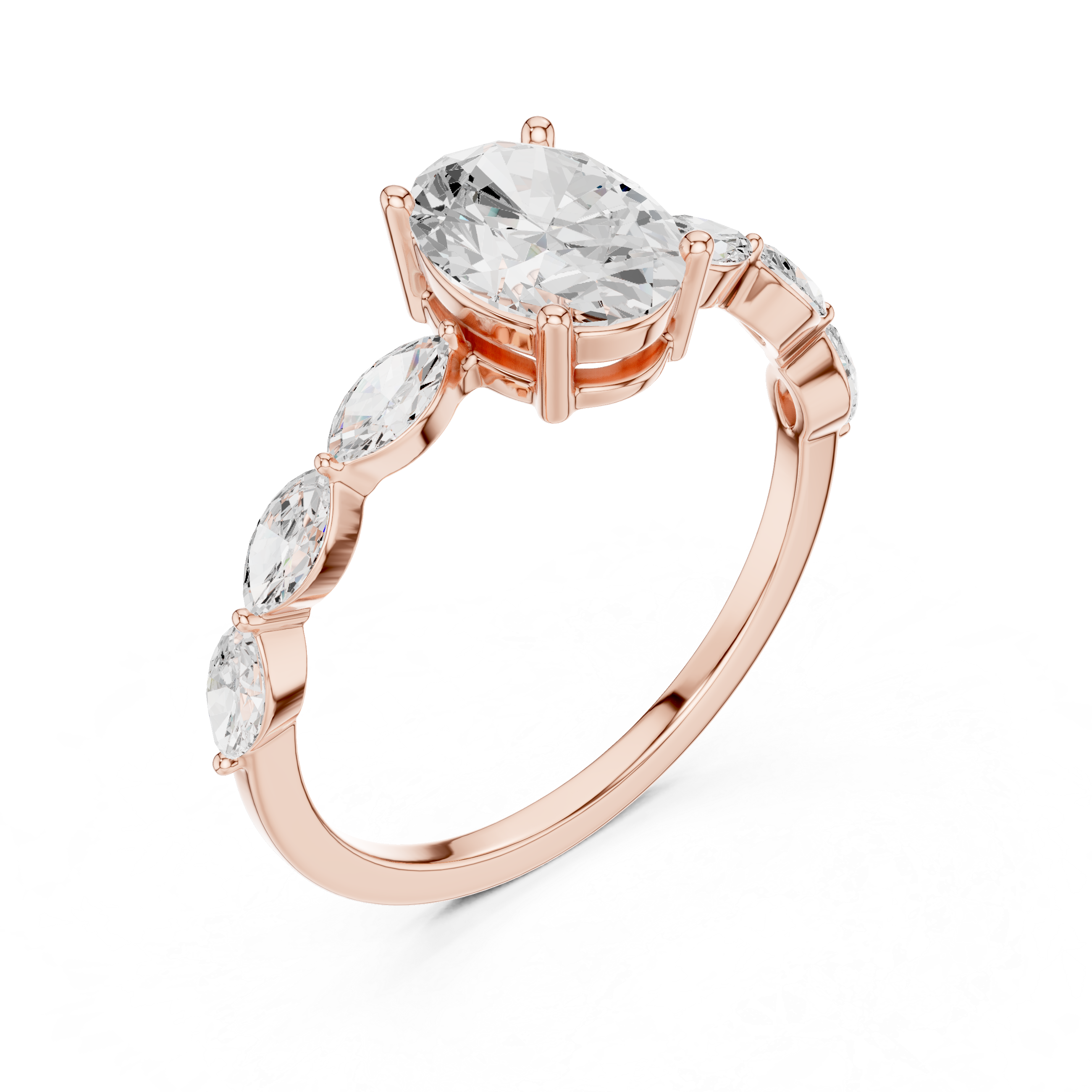 Oval Cut Diamond Marquise Side Stone Engagement Ring