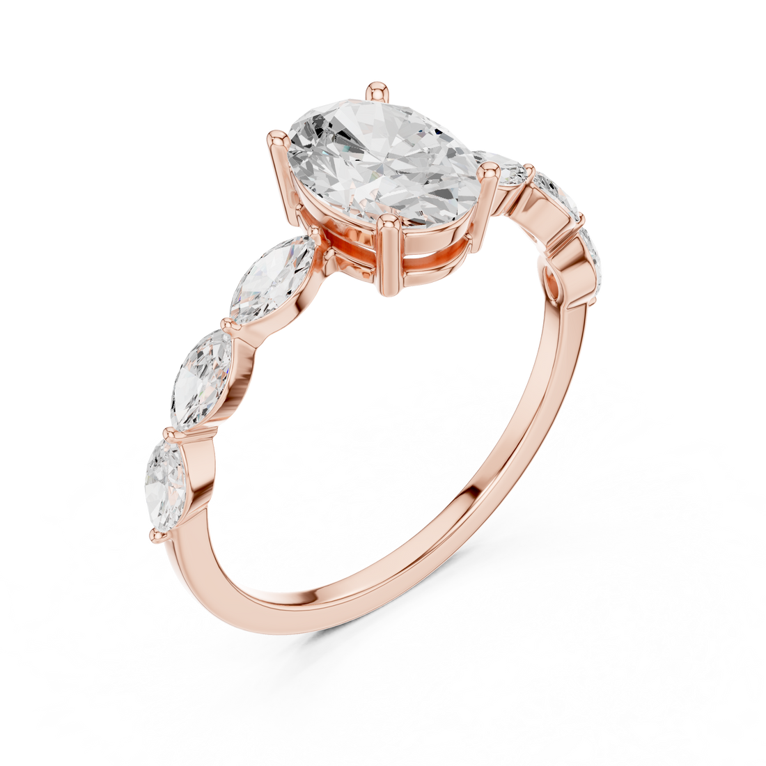 Oval Cut Diamond Marquise Side Stone Engagement Ring