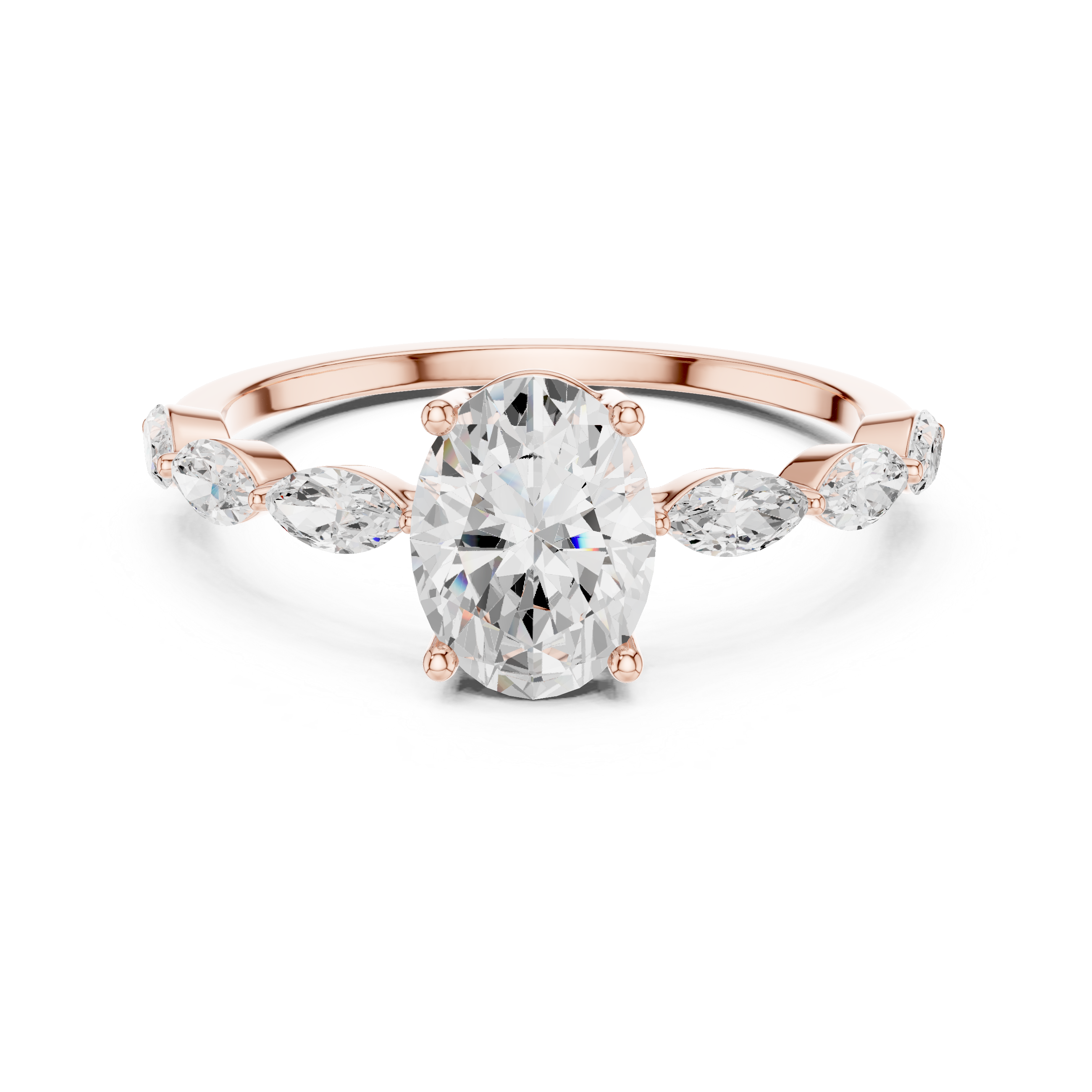 Oval Cut Diamond Marquise Side Stone Engagement Ring