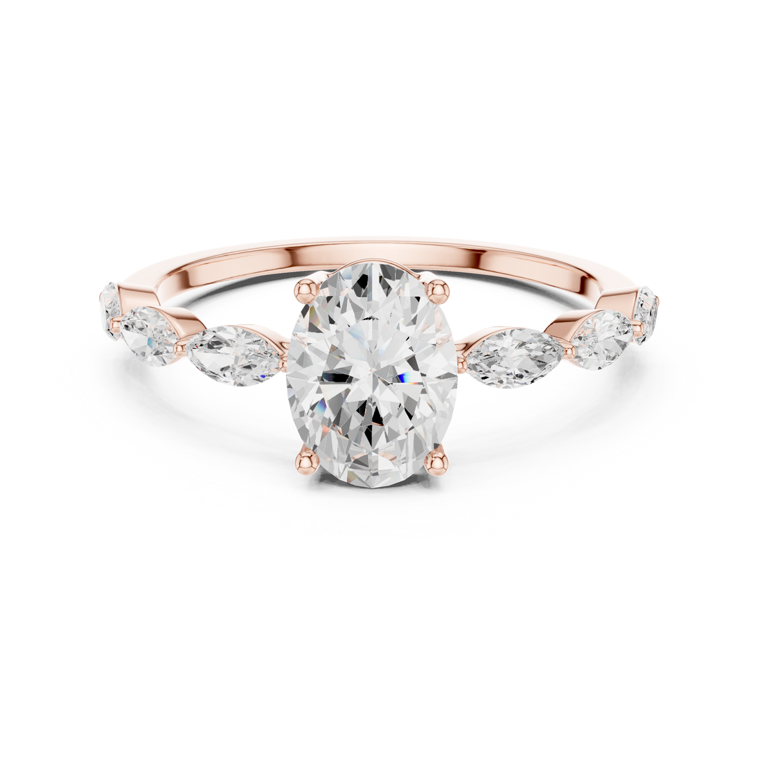 Oval Cut Diamond Marquise Side Stone Engagement Ring