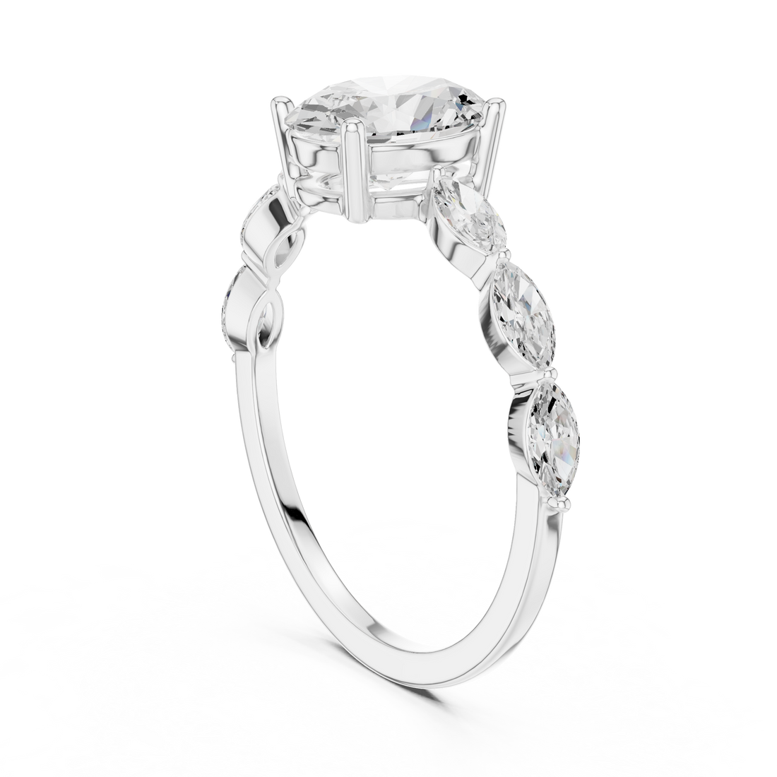 Oval Cut Diamond Marquise Side Stone Engagement Ring