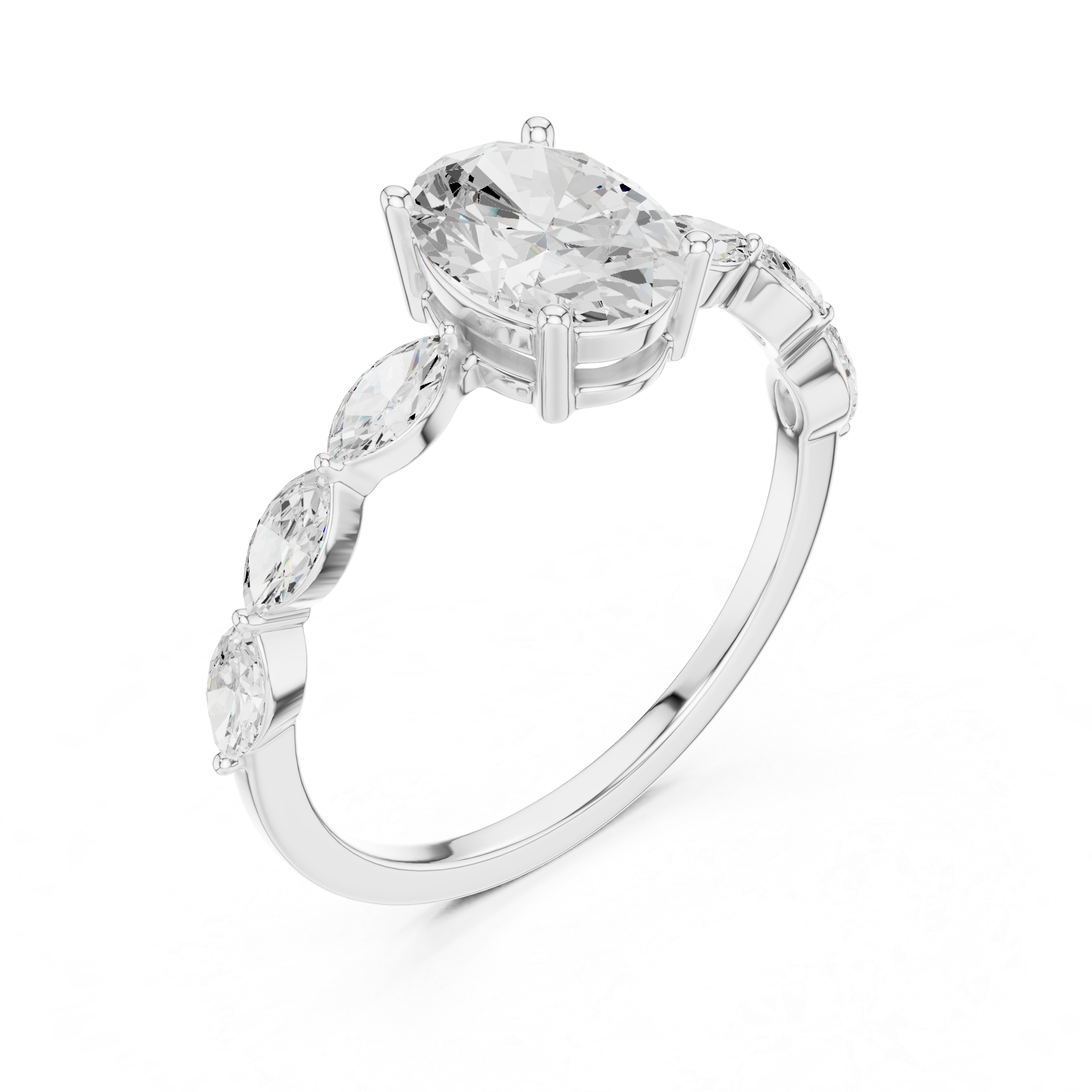 Oval Cut Diamond Marquise Side Stone Engagement Ring