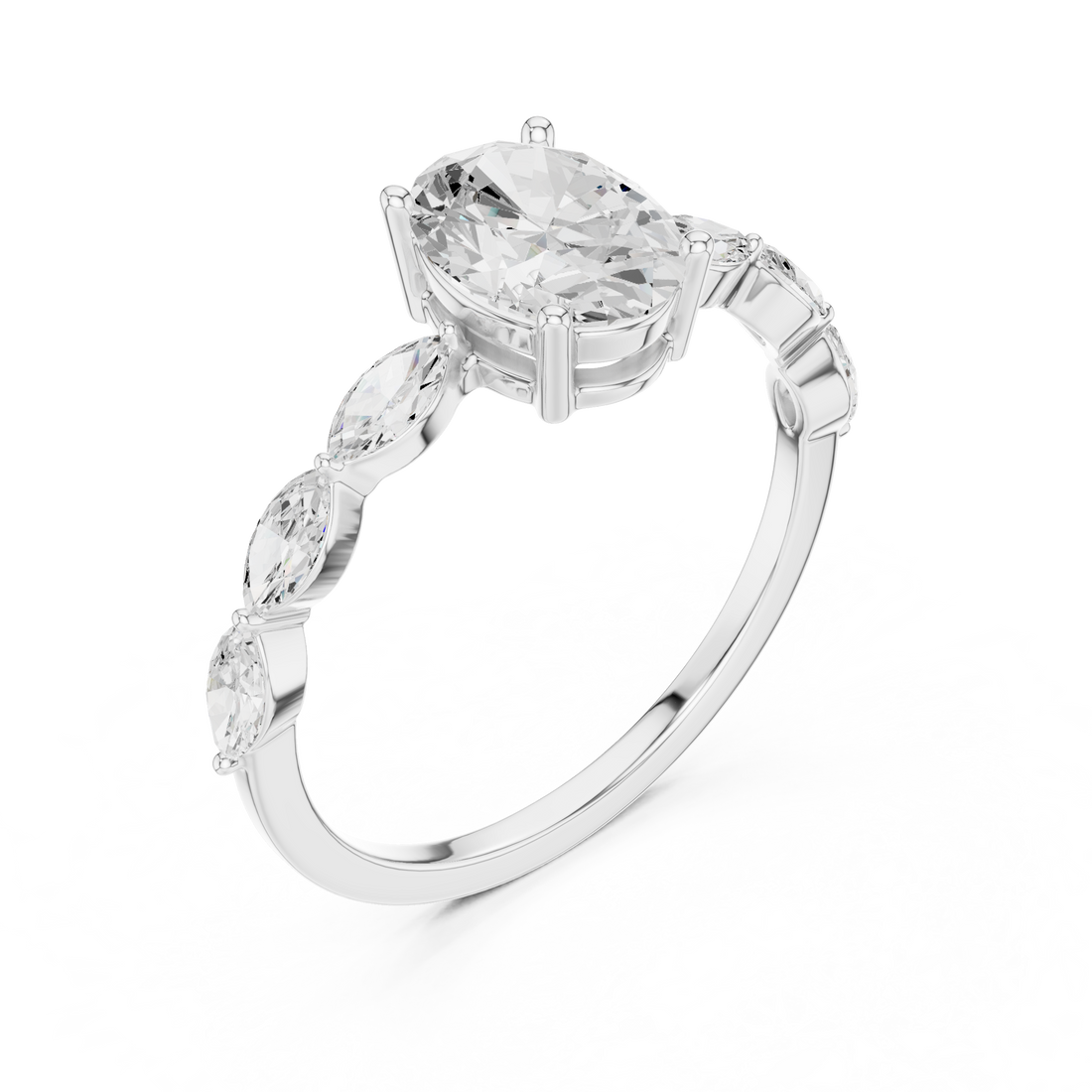Oval Cut Diamond Marquise Side Stone Engagement Ring