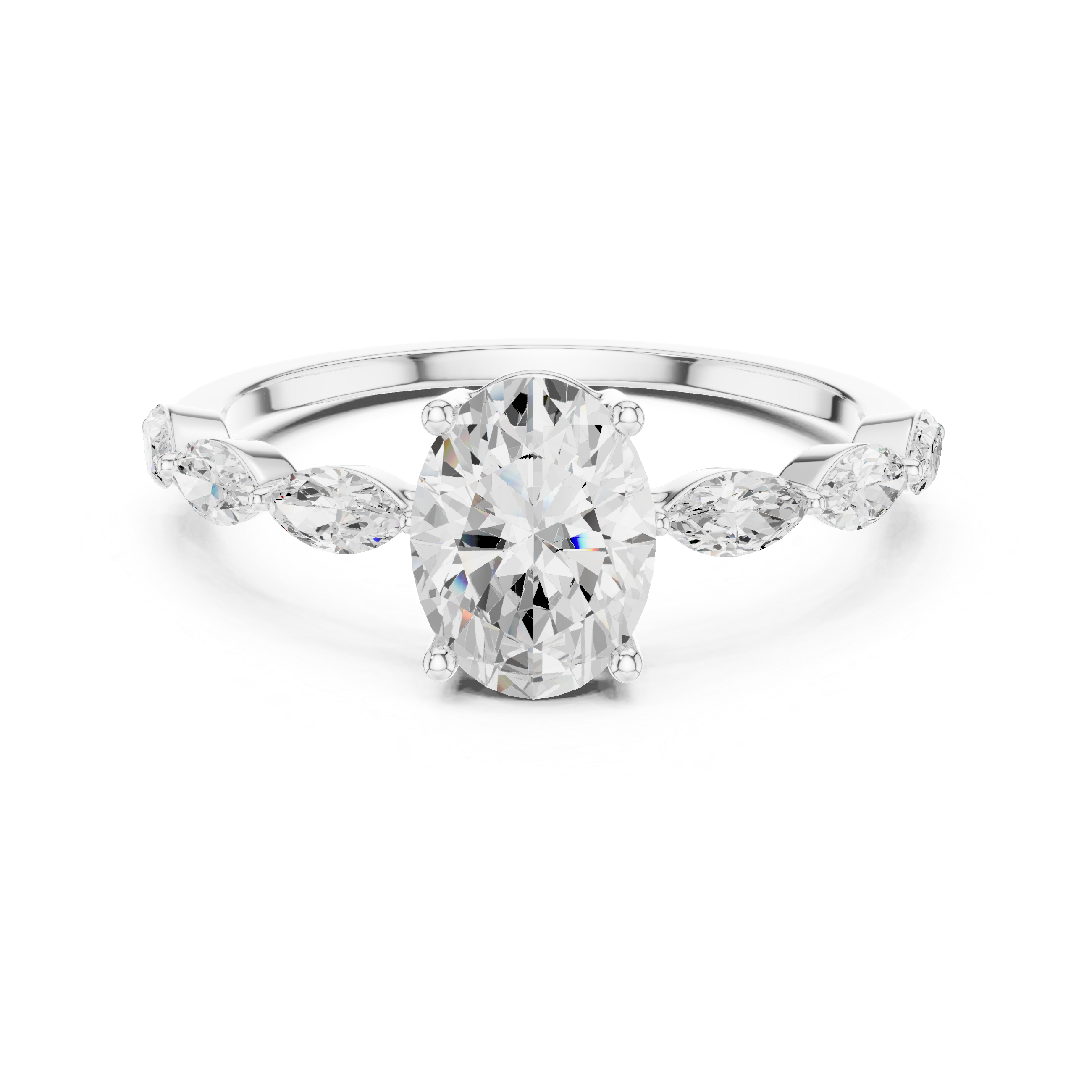 Oval Cut Diamond Marquise Side Stone Engagement Ring