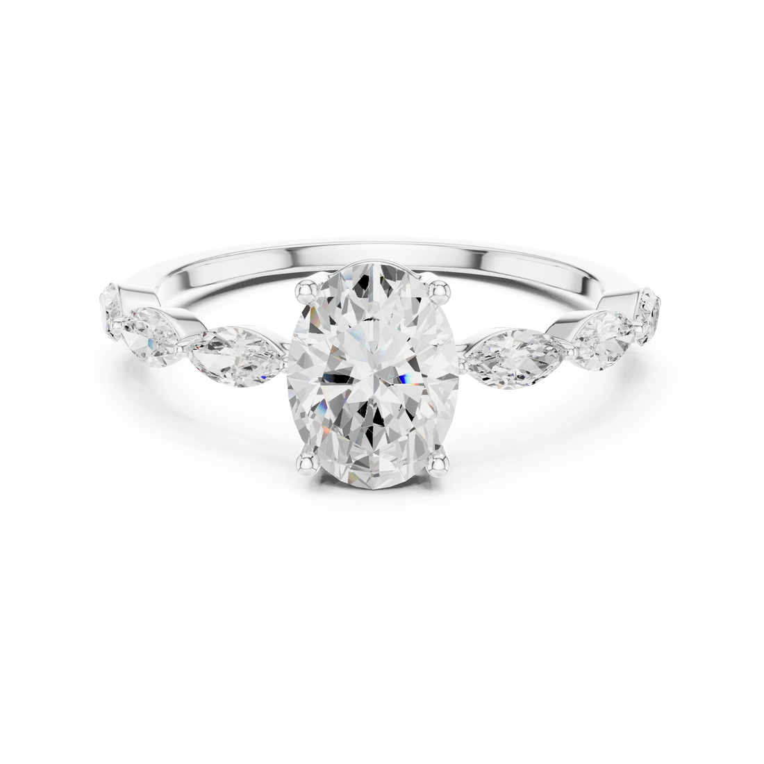 Oval Cut Diamond Marquise Side Stone Engagement Ring