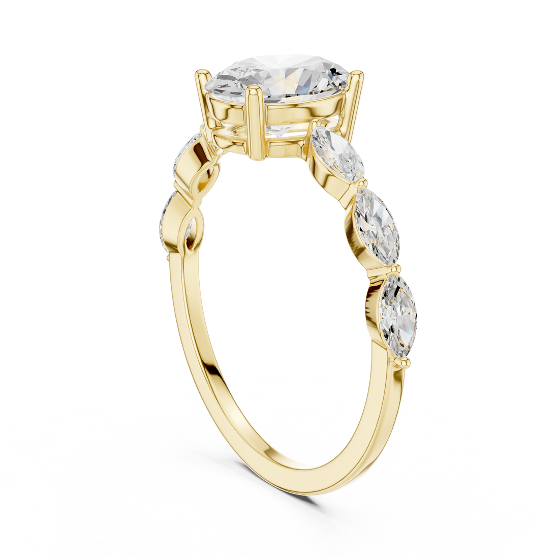 Oval Cut Diamond Marquise Side Stone Engagement Ring