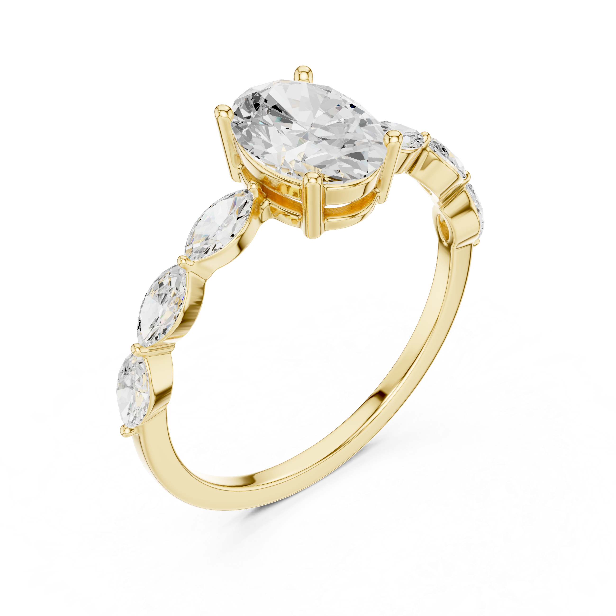 Oval Cut Diamond Marquise Side Stone Engagement Ring