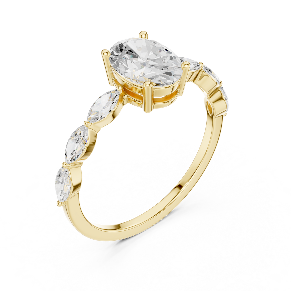 Oval Cut Diamond Marquise Side Stone Engagement Ring