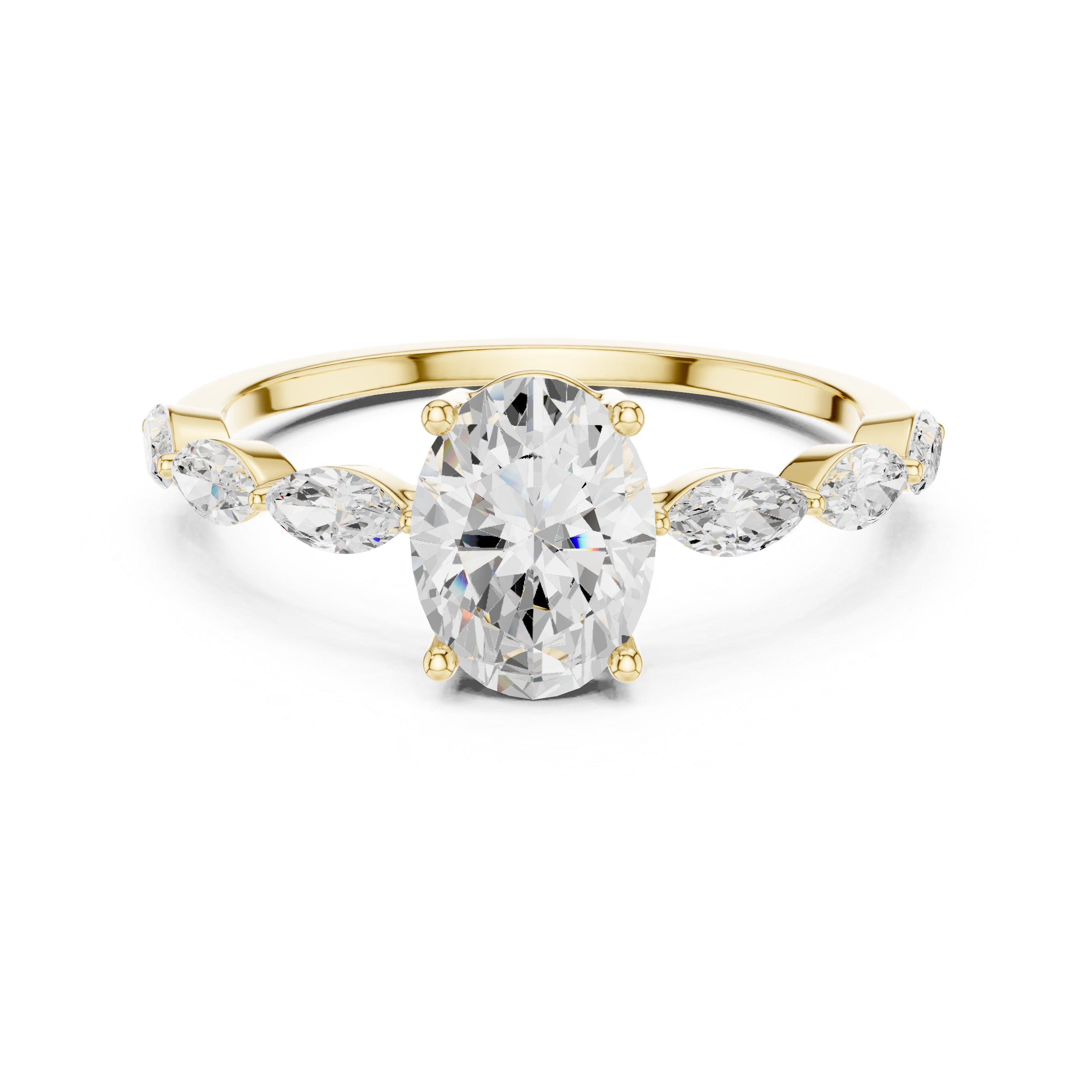 Oval Cut Diamond Marquise Side Stone Engagement Ring