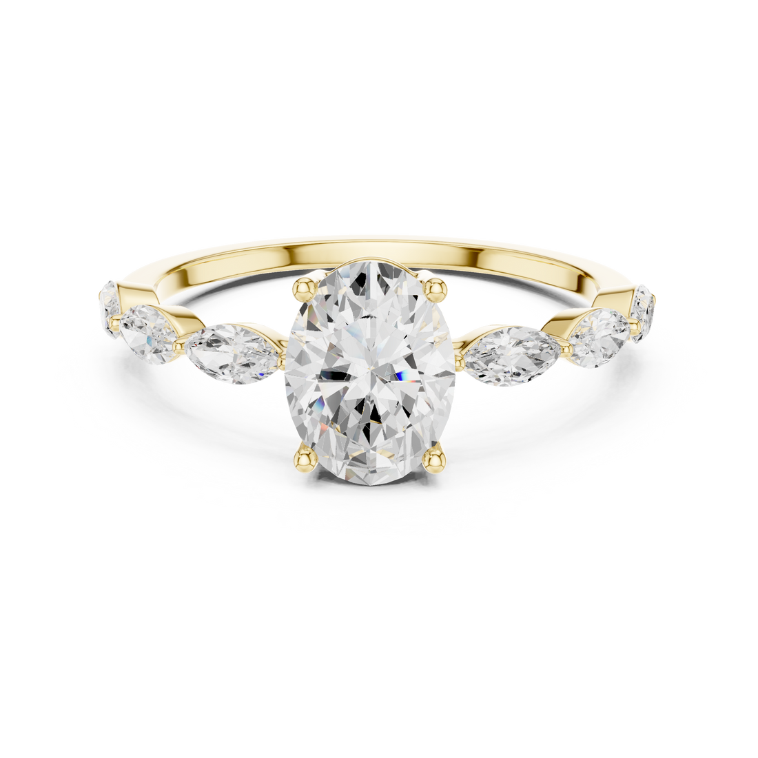 Oval Cut Diamond Marquise Side Stone Engagement Ring