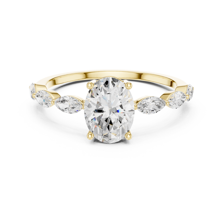 Oval Cut Diamond Marquise Side Stone Engagement Ring