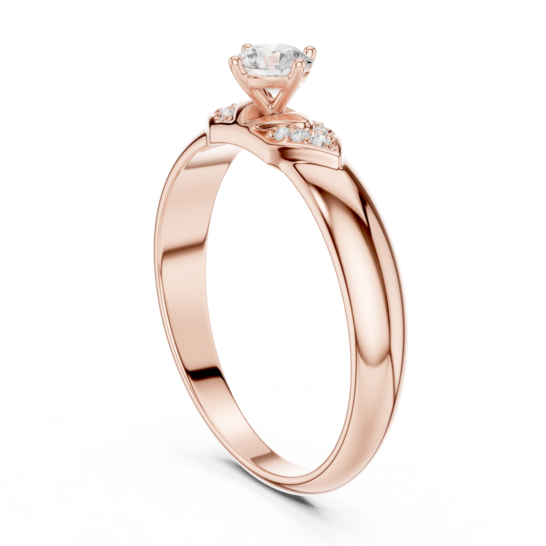 Round Cut Diamond Solitaire Ring with Pavé Side Accents Luxe
