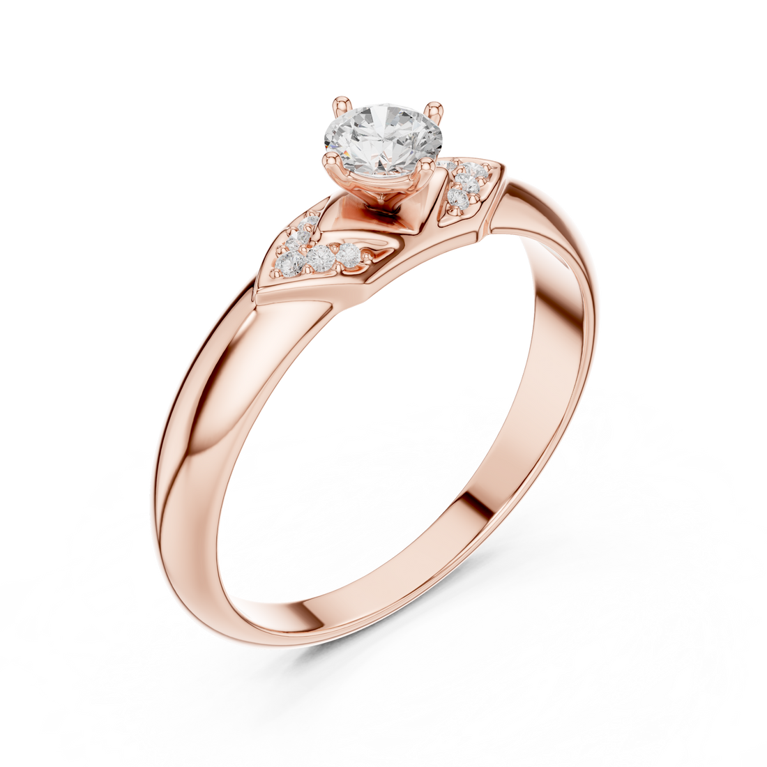 Round Cut Diamond Solitaire Ring with Pavé Side Accents Luxe