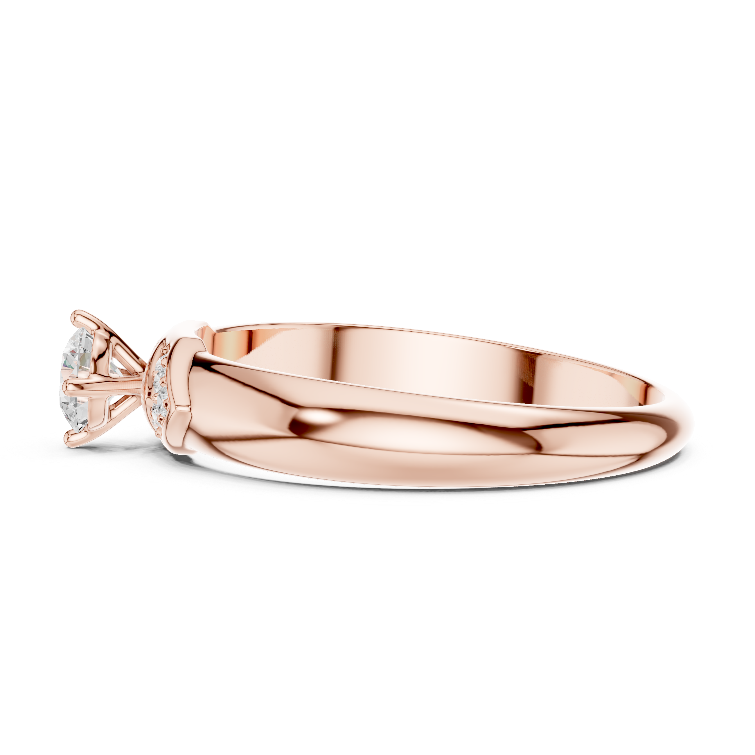 Round Cut Diamond Solitaire Ring with Pavé Side Accents Luxe