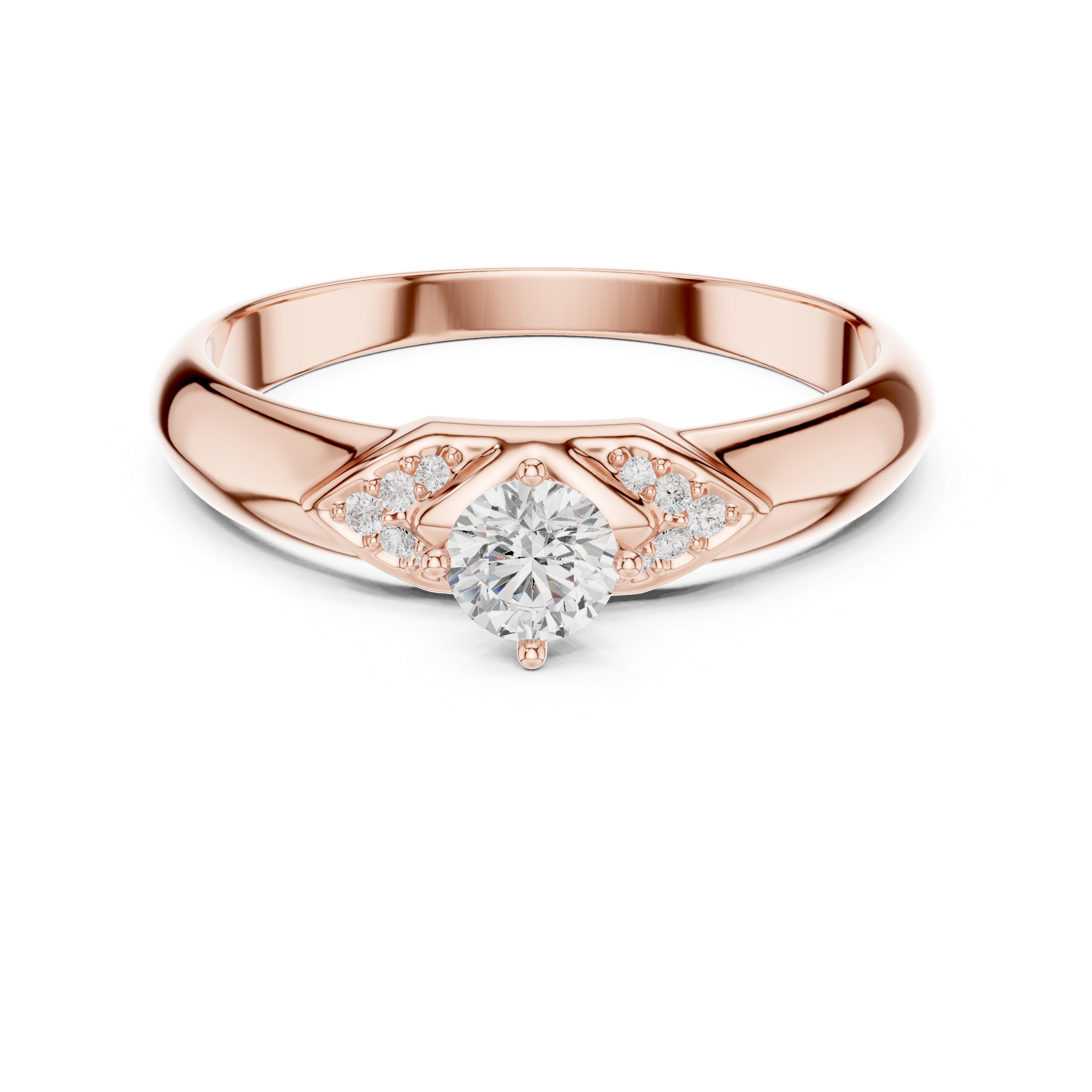 Round Cut Diamond Solitaire Ring with Pavé Side Accents Luxe