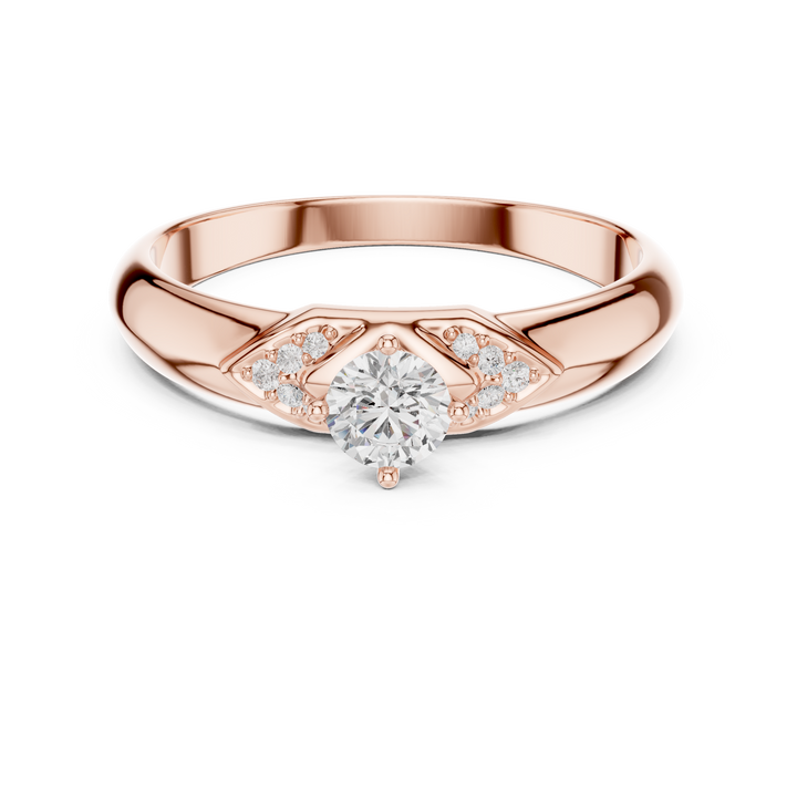 Round Cut Diamond Solitaire Ring with Pavé Side Accents Luxe