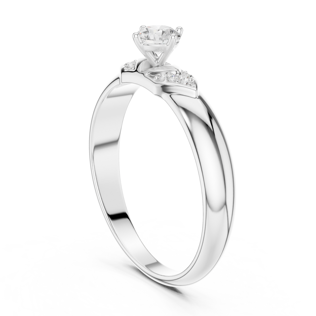 Round Cut Diamond Solitaire Ring with Pavé Side Accents Luxe