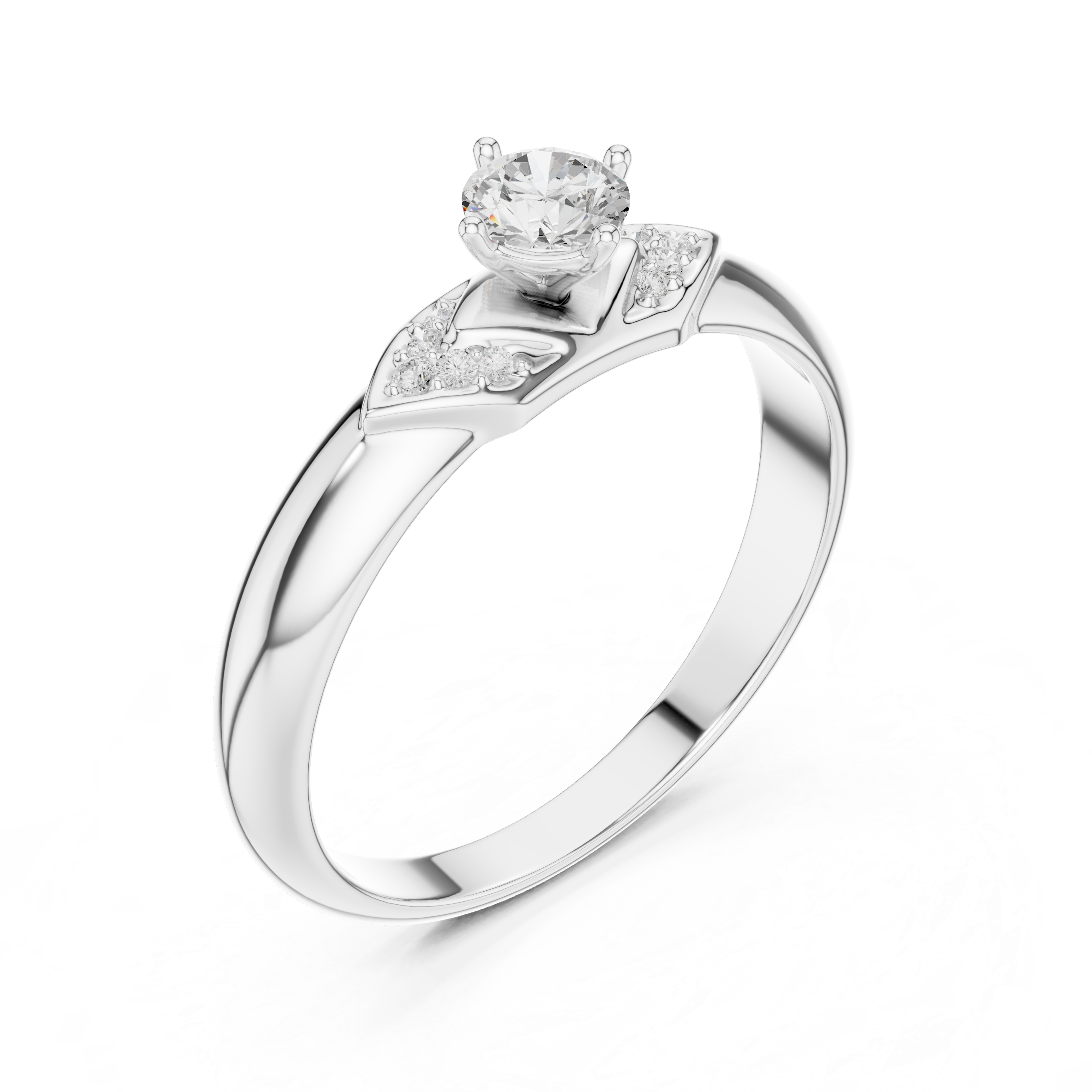 Round Cut Diamond Solitaire Ring with Pavé Side Accents Luxe