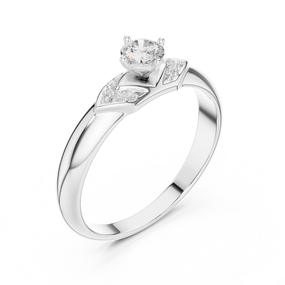 Round Cut Diamond Solitaire Ring with Pavé Side Accents Luxe