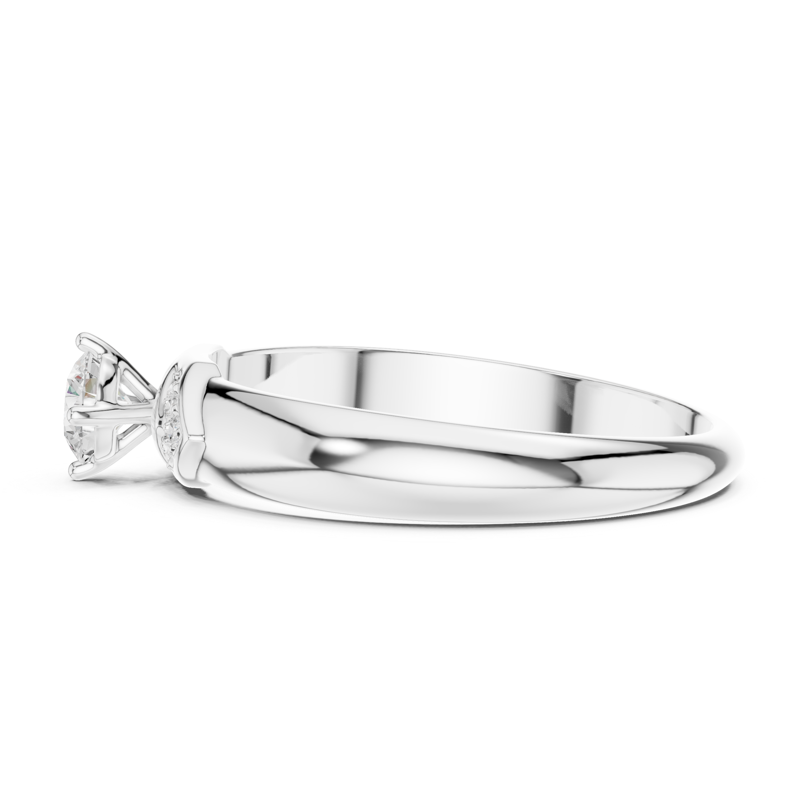 Round Cut Diamond Solitaire Ring with Pavé Side Accents Luxe