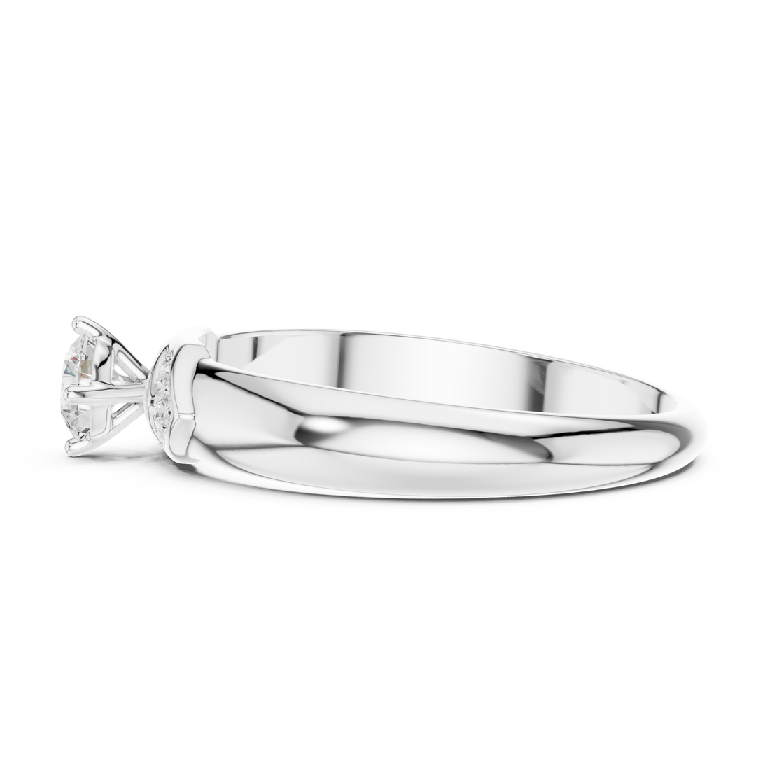 Round Cut Diamond Solitaire Ring with Pavé Side Accents Luxe