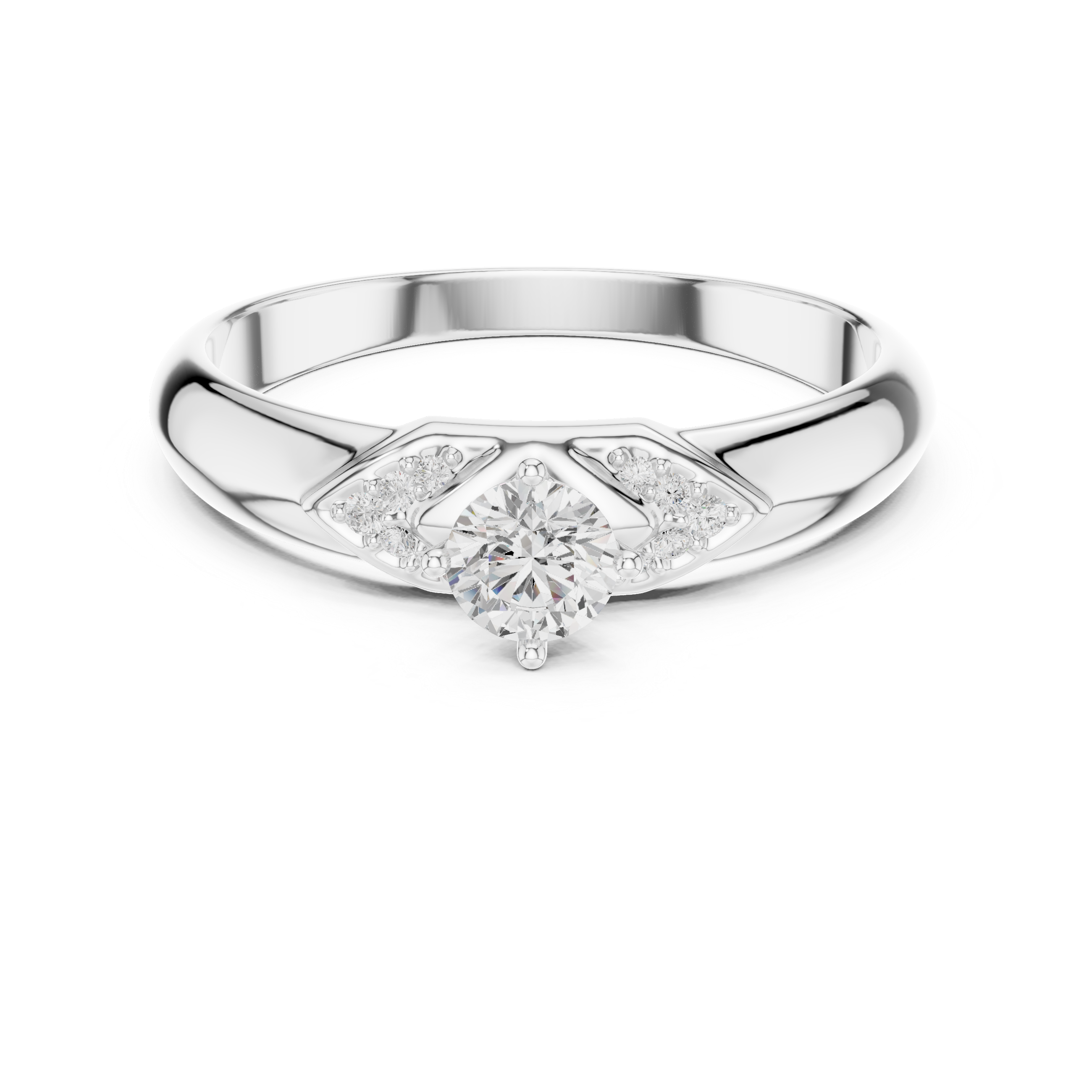 Round Cut Diamond Solitaire Ring with Pavé Side Accents Luxe