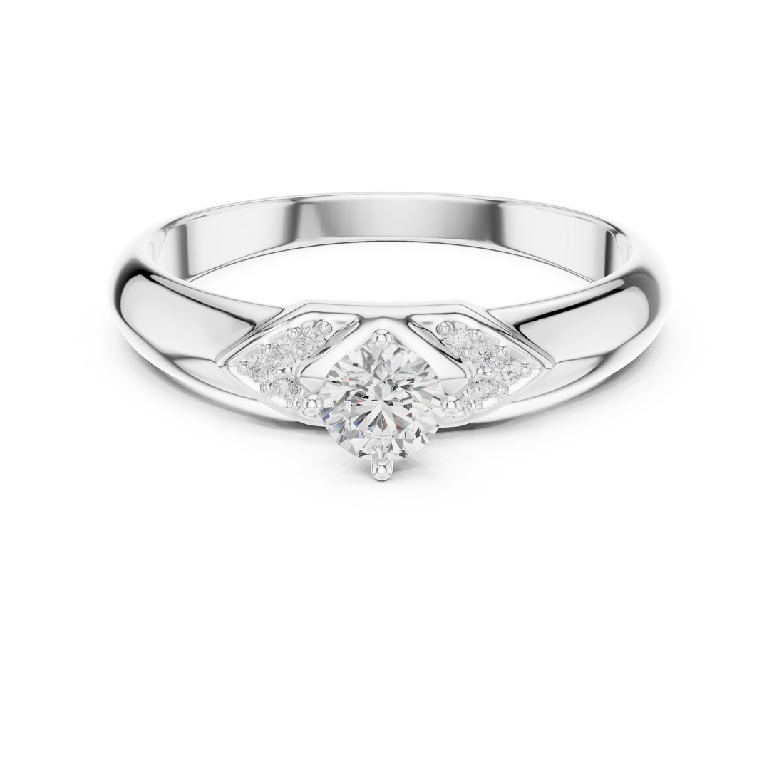 Round Cut Diamond Solitaire Ring with Pavé Side Accents Luxe