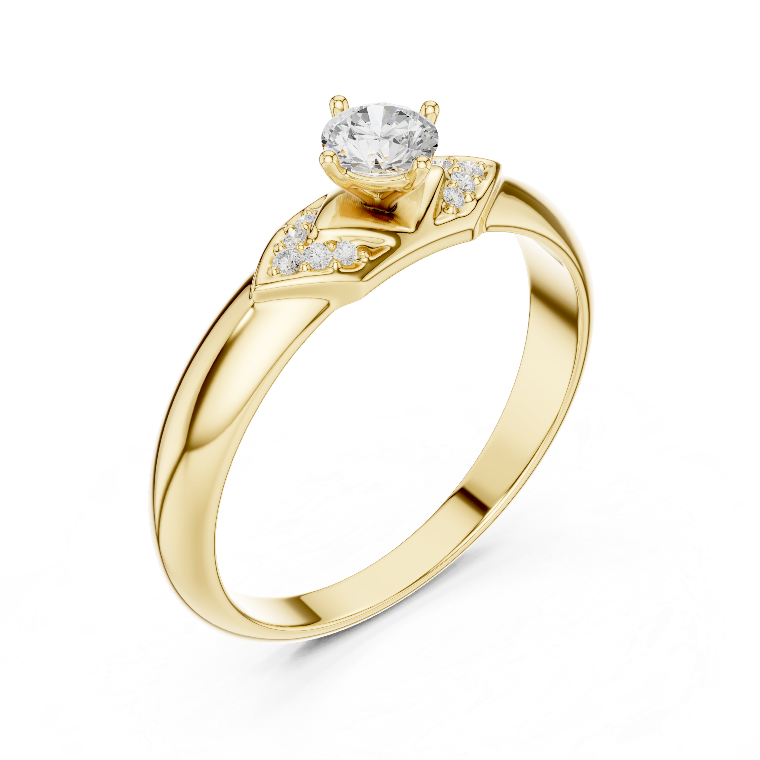Round Cut Diamond Solitaire Ring with Pavé Side Accents Luxe