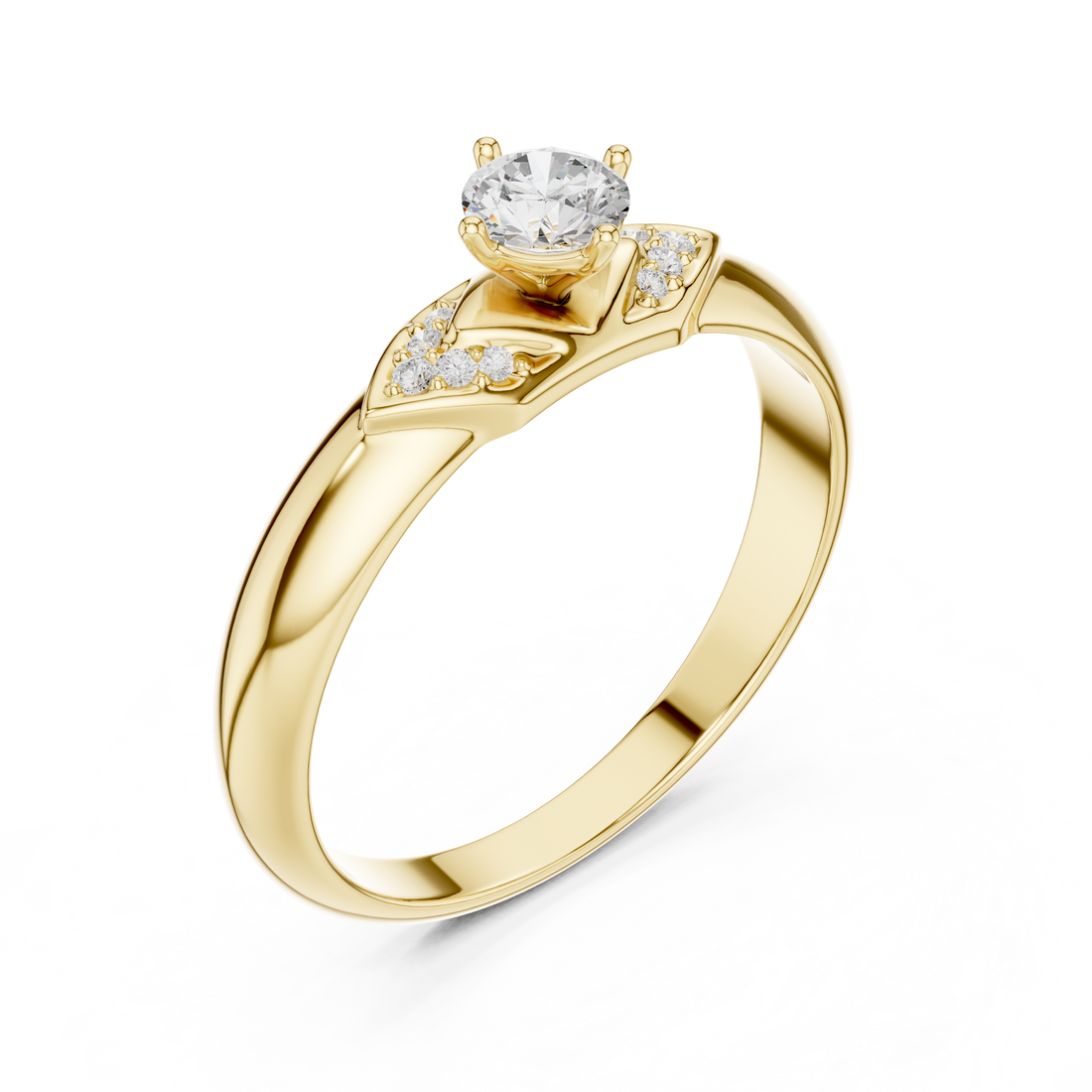 Round Cut Diamond Solitaire Ring with Pavé Side Accents Luxe